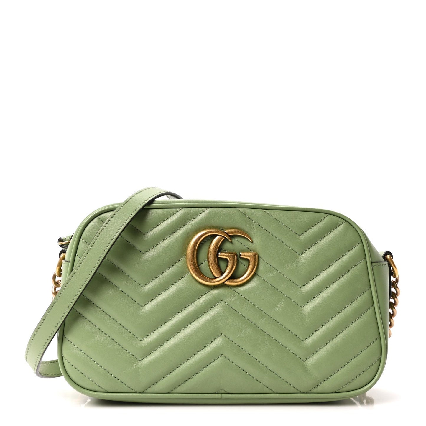 Calfskin Matelasse Small GG Marmont Chain Shoulder Bag Salamander Green