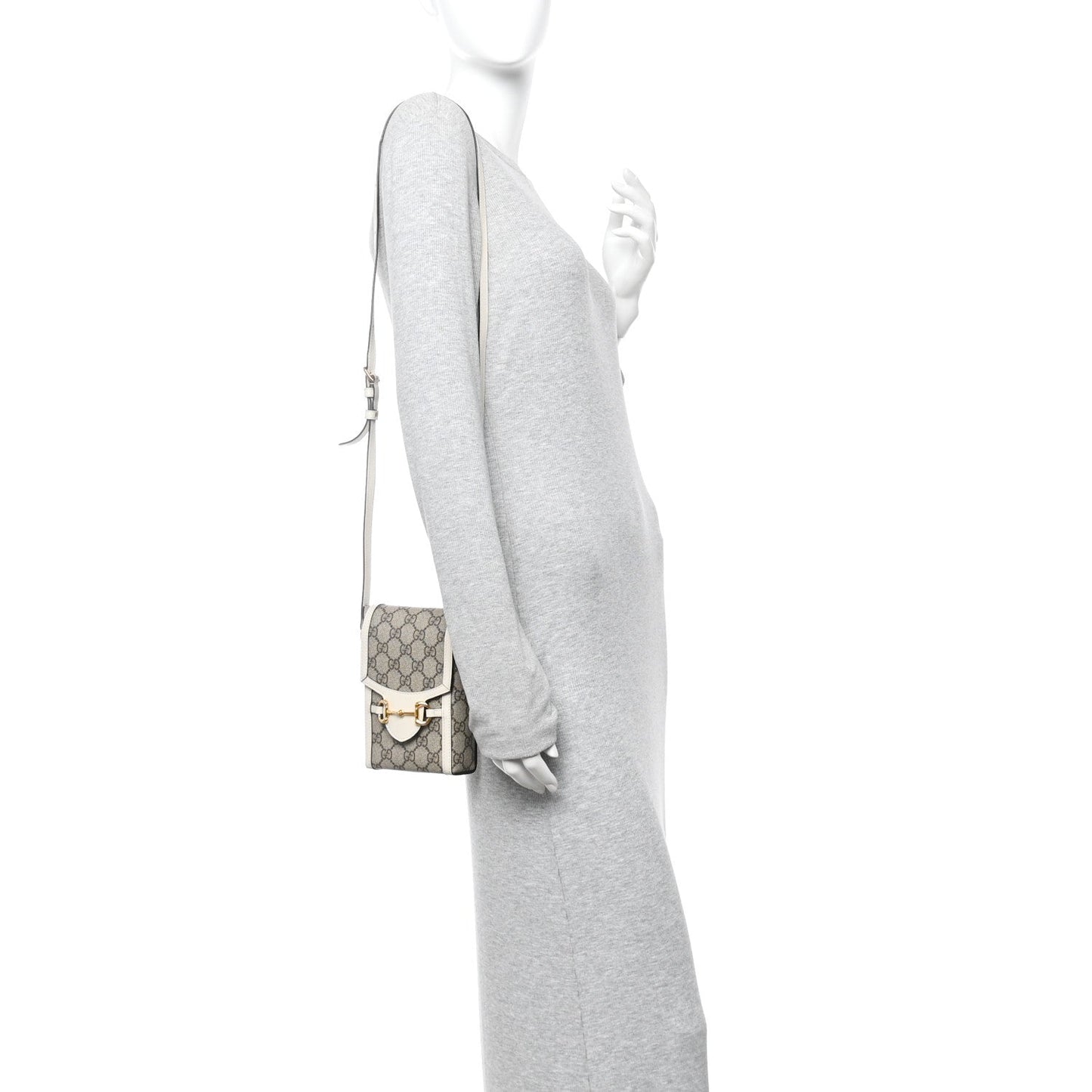 GG Supreme Monogram Azalea Calfskin Mini Horsebit 1955 Crossbody Bag Beige Ebony Mystic White