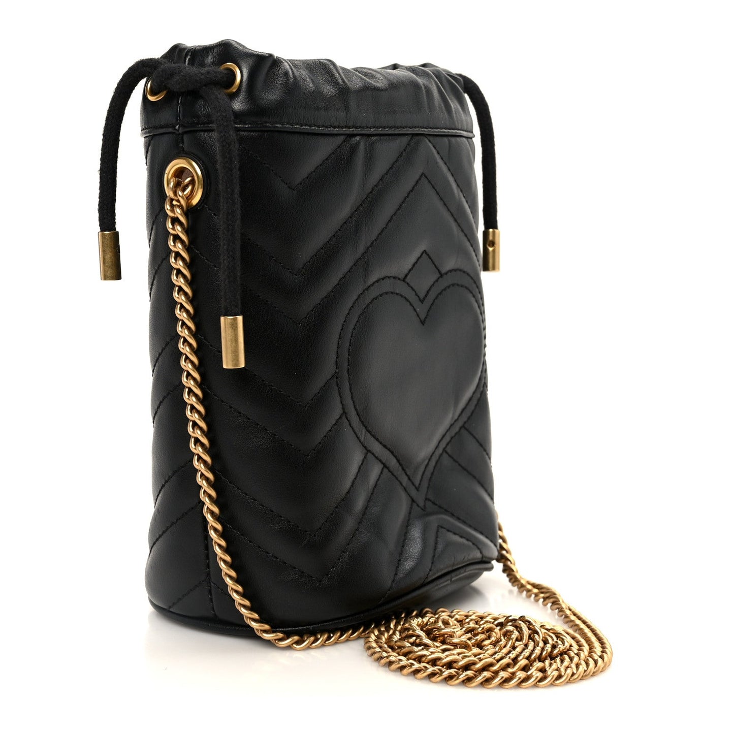 Calfskin Matelasse Mini GG Marmont 2.0 Bucket Bag Black