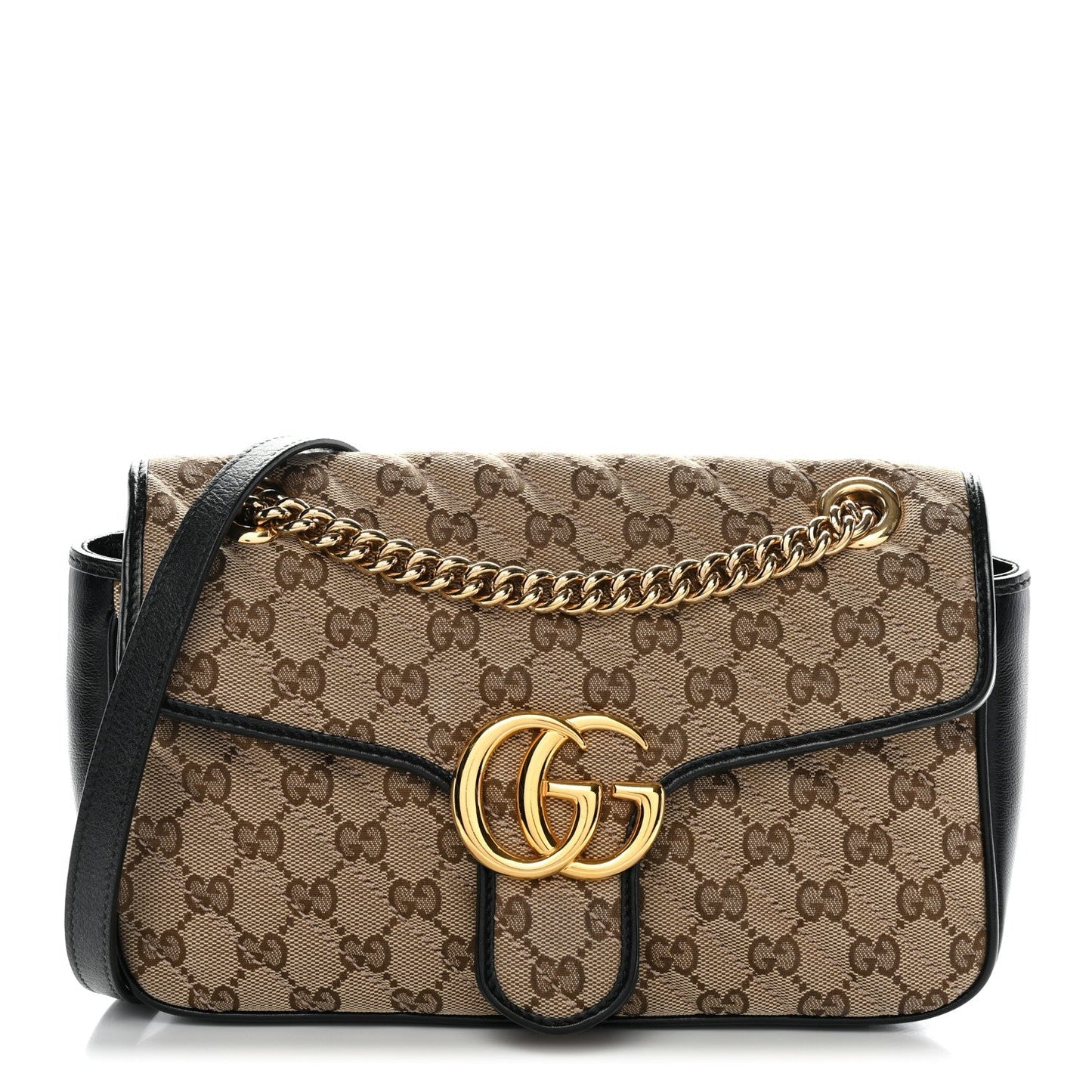 Monogram Matelasse Diagonal Small GG Marmont Shoulder Bag Beige Black