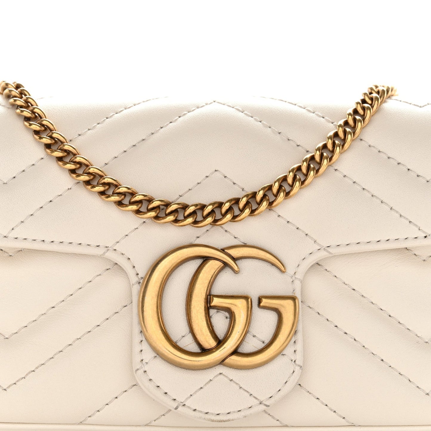 Calfskin Matelasse Super Mini GG Marmont Shoulder Bag White