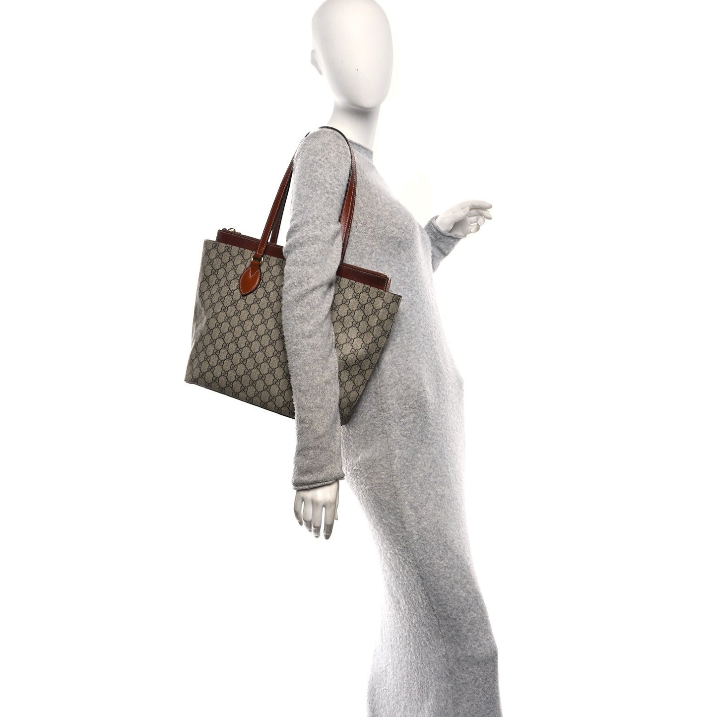 GG Supreme Monogram Medium Zippered Bucket Tote Beige Tuscany