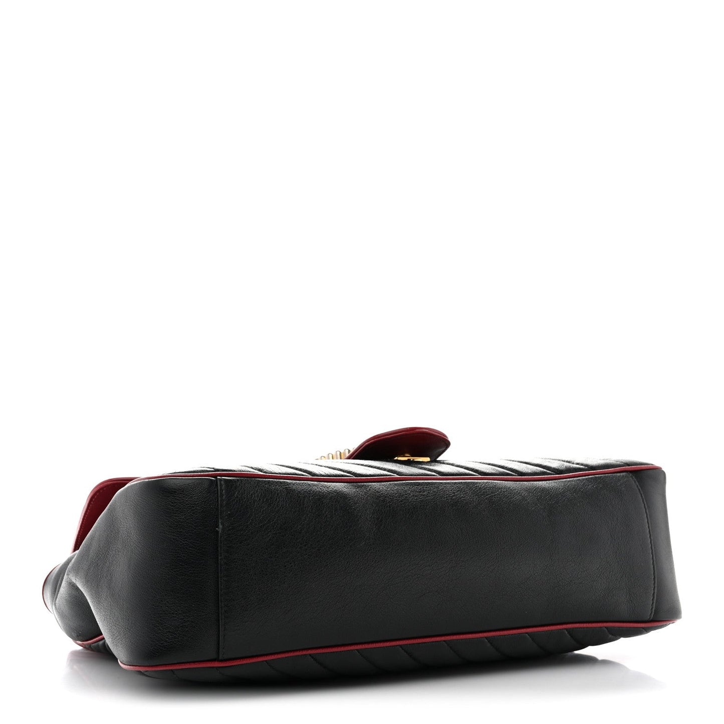 Vintage Effect Calfskin Matelasse Diagonal Large Torchon GG Marmont Shoulder Bag Black Romantic Cherry
