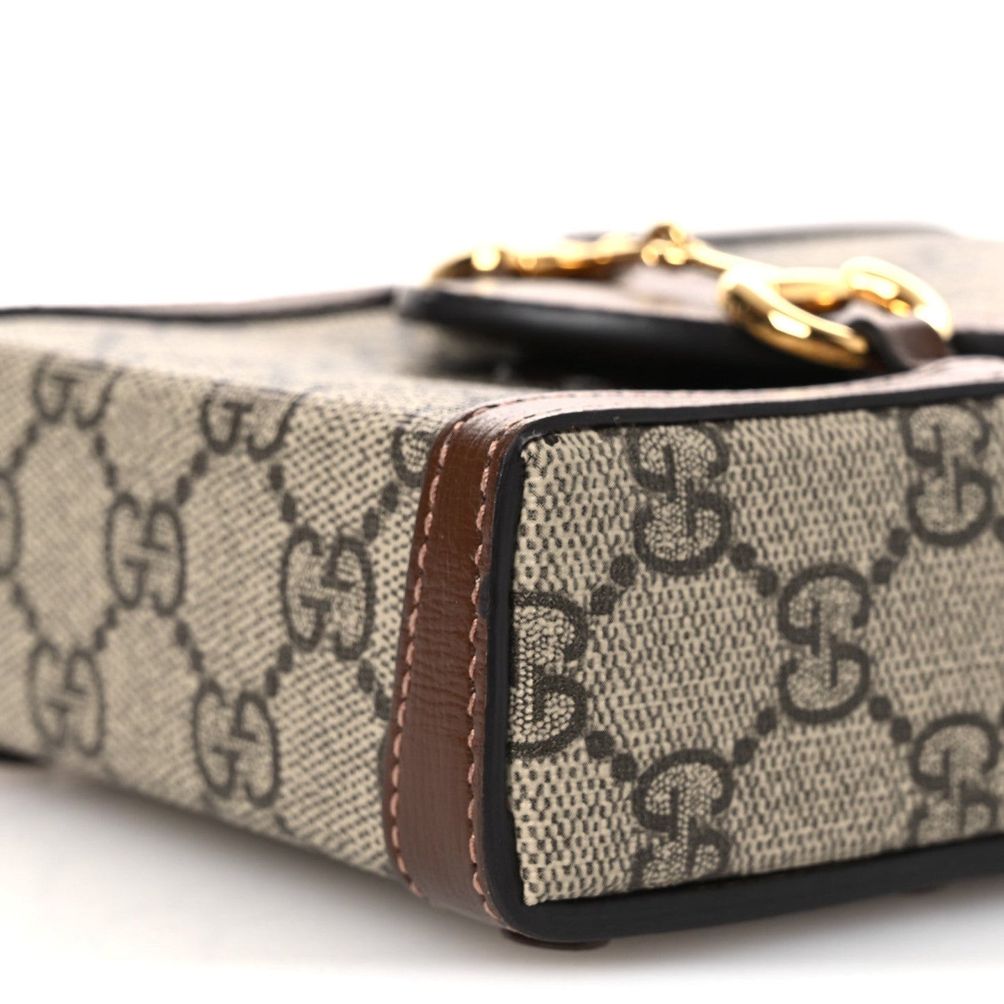 GG Supreme Monogram Mini Horsebit 1955 Crossbody Bag Beige Brown Sugar