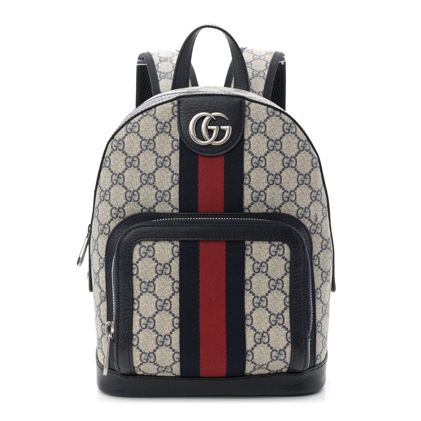 GG Supreme Monogram Textured Dollar Calfskin Web Small Ophidia Day Backpack Beige Blue Black