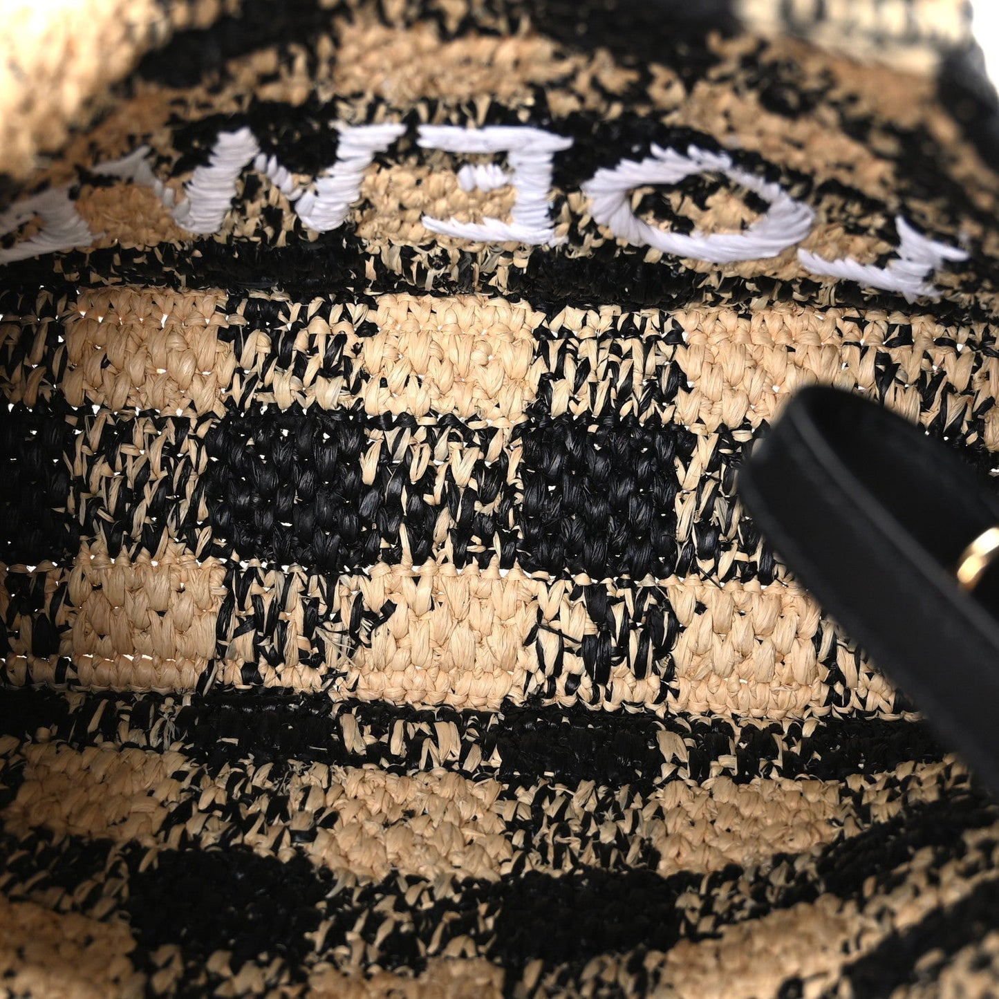 X PAULA'S IBIZA Raffia Mini Font Tote Black Natural