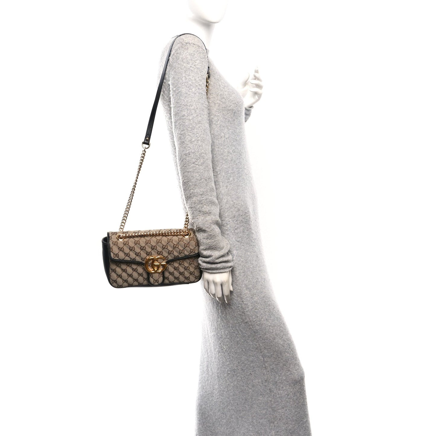 Monogram Matelasse Diagonal Small GG Marmont Shoulder Bag Beige Black