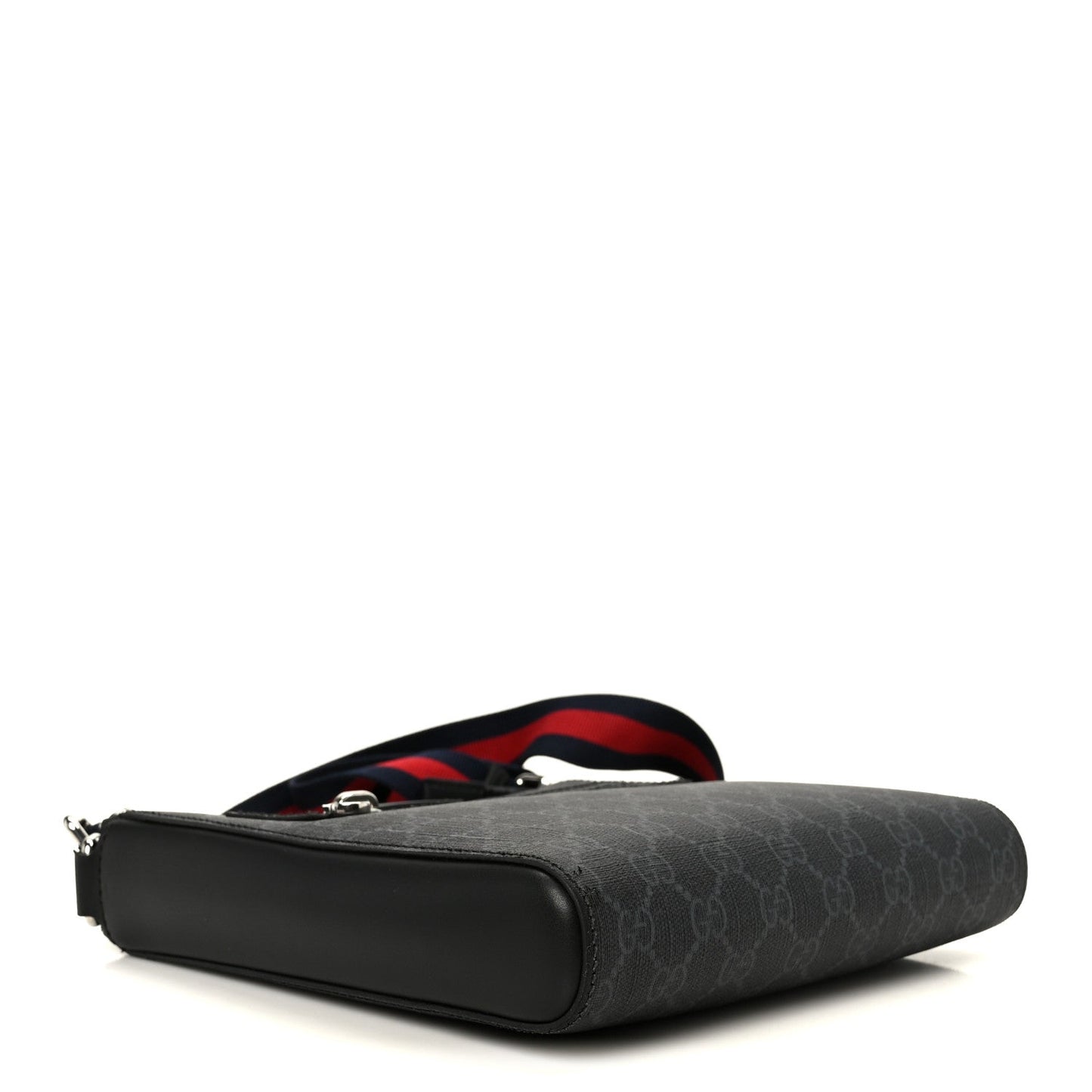 GG Supreme Monogram Web Small Flat Messenger Bag Black Grey
