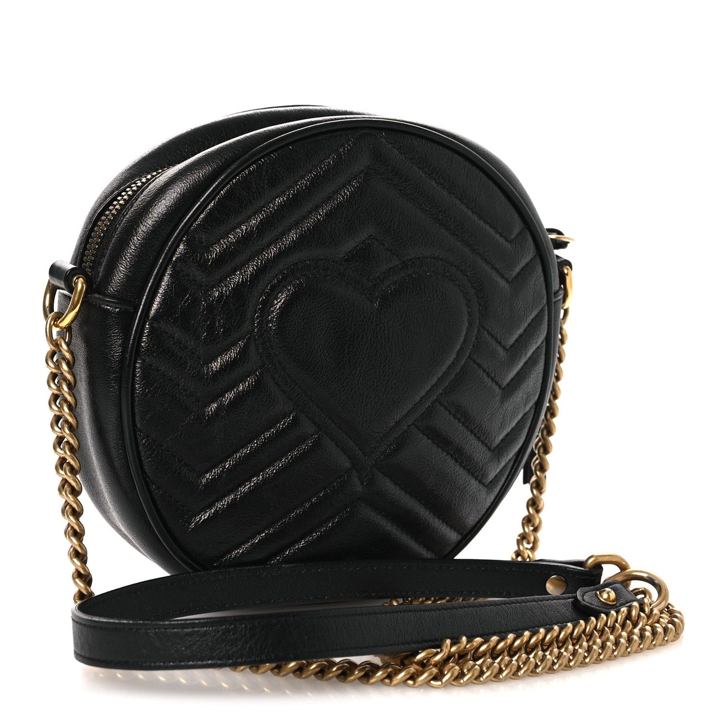 Azalea Calfskin Matelasse Heart Mini GG Marmont Round Shoulder Bag Black
