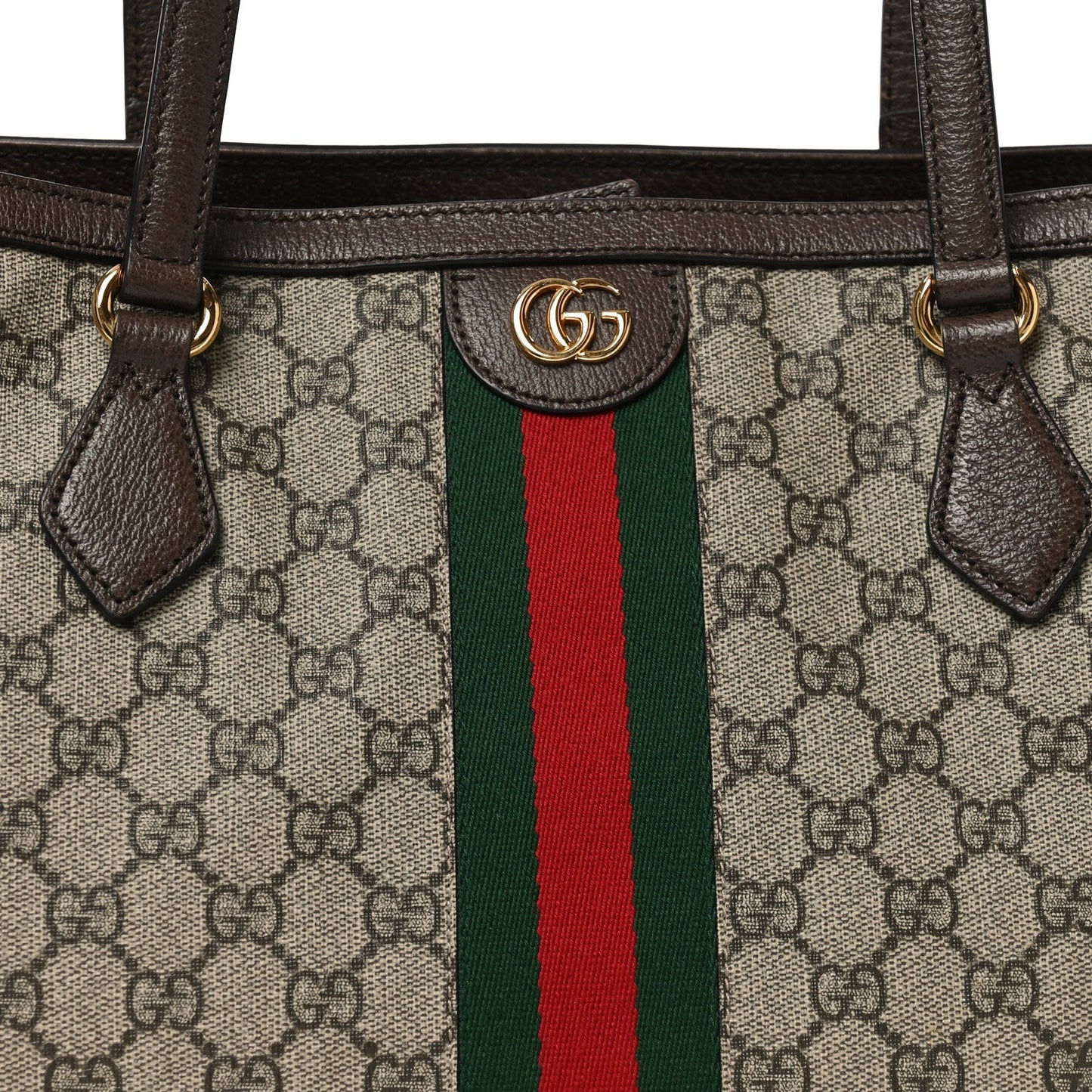 GG Supreme Monogram Textured Calfskin Web Medium Ophidia Shopping Tote Beige Ebony New Acero