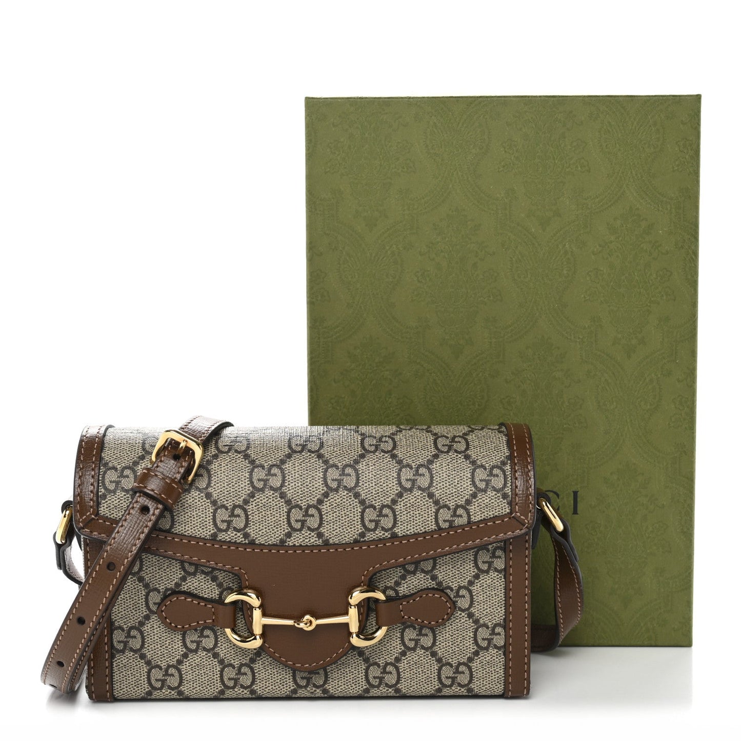 GG Supreme Monogram Mini Horsebit 1955 Shoulder Bag Beige Brown Sugar