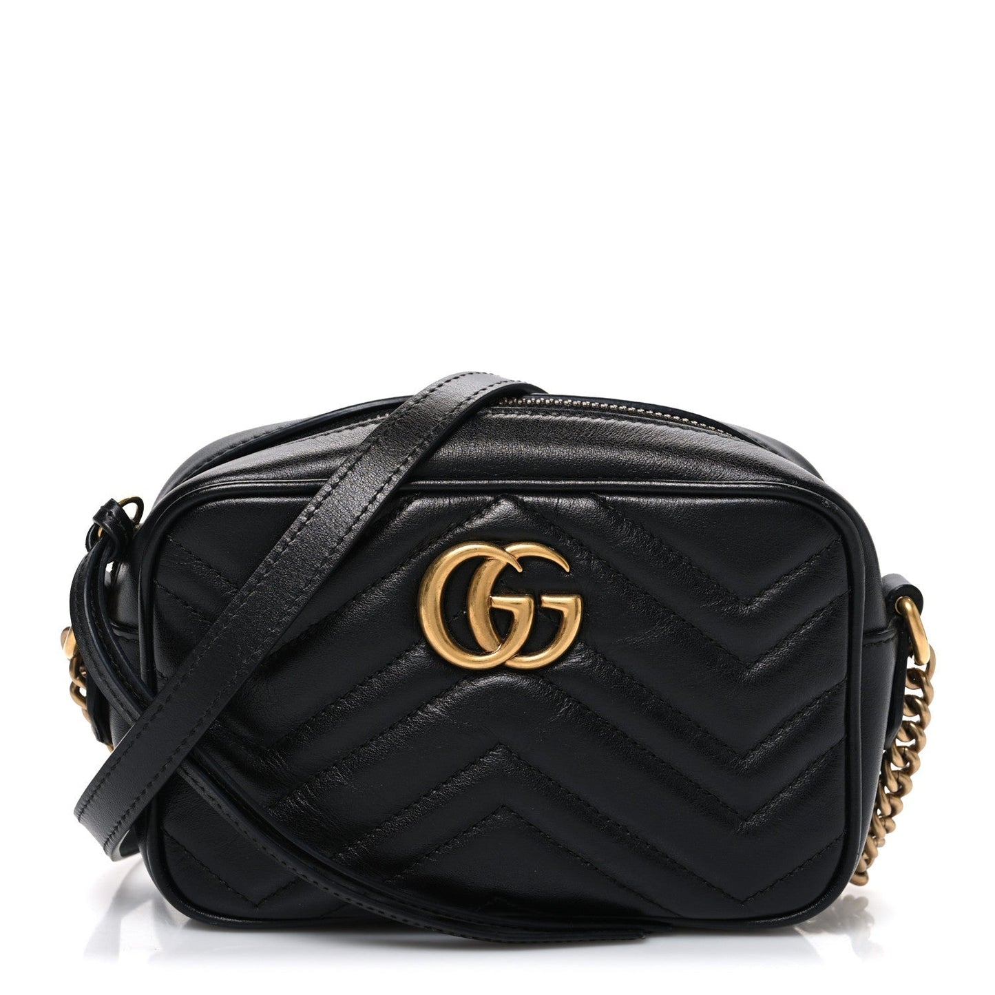 Calfskin Matelasse Mini GG Marmont Chain Shoulder Bag Black