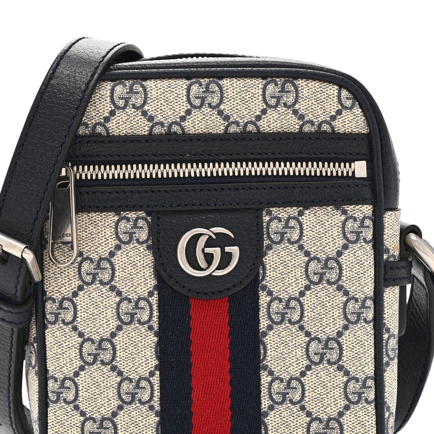 GG Supreme Monogram Textured Calfskin Web Mini Ophidia Messenger Beige Blue