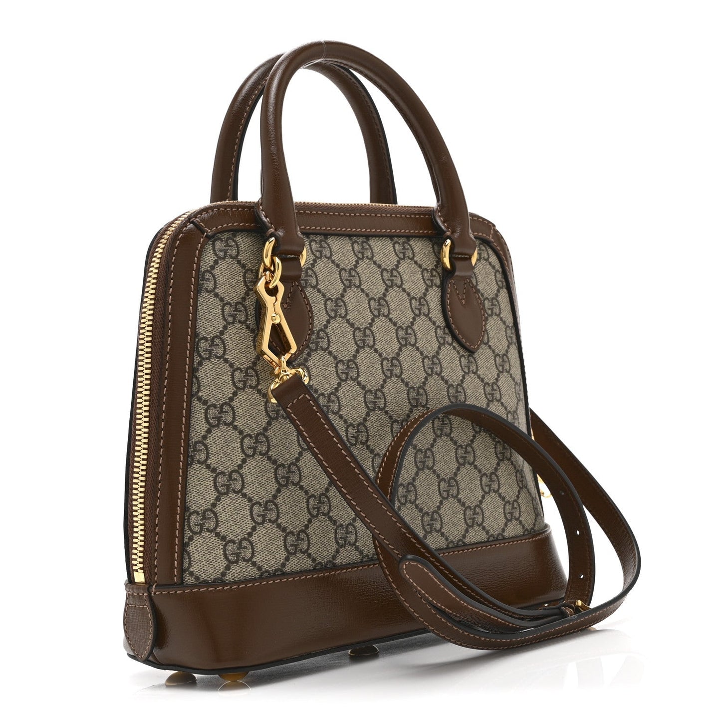 GG Supreme Monogram Azalea Calfskin Small Horsebit 1955 Top Handle Bag Beige Ebony Brown Sugar