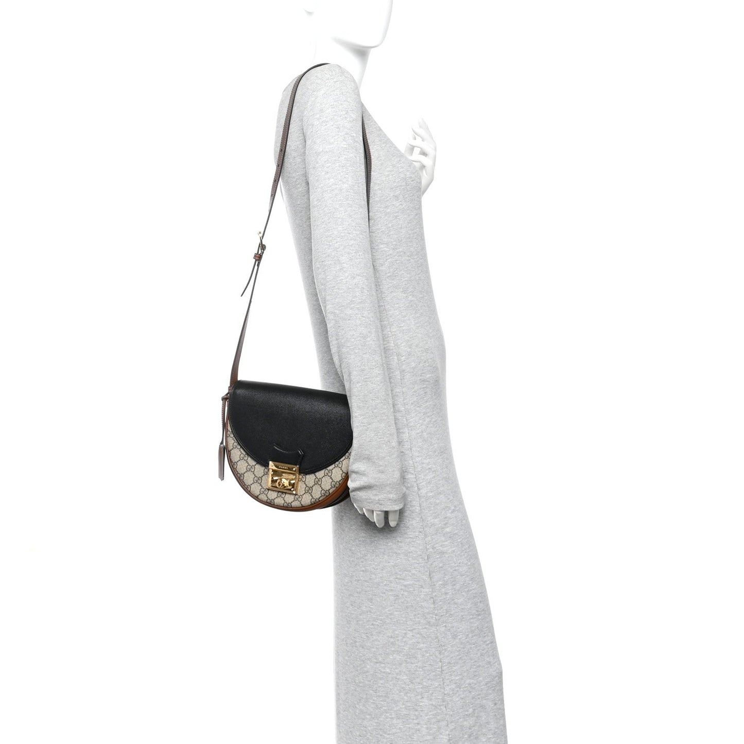 GG Supreme Monogram Calfskin Small Padlock Messenger Shoulder Bag Beige Black Cuir