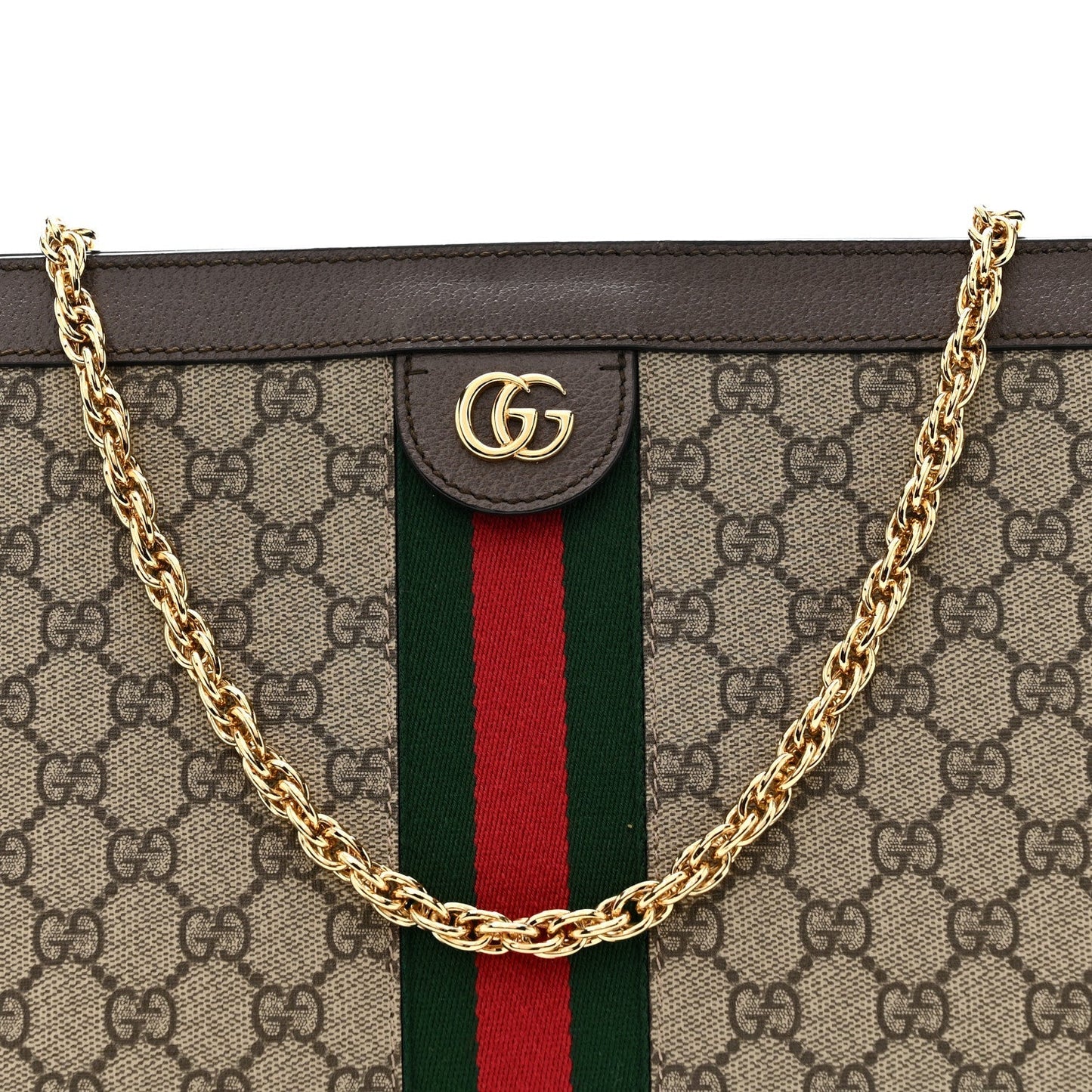 GG Supreme Monogram Web Medium Ophidia Chain Shoulder Bag Brown