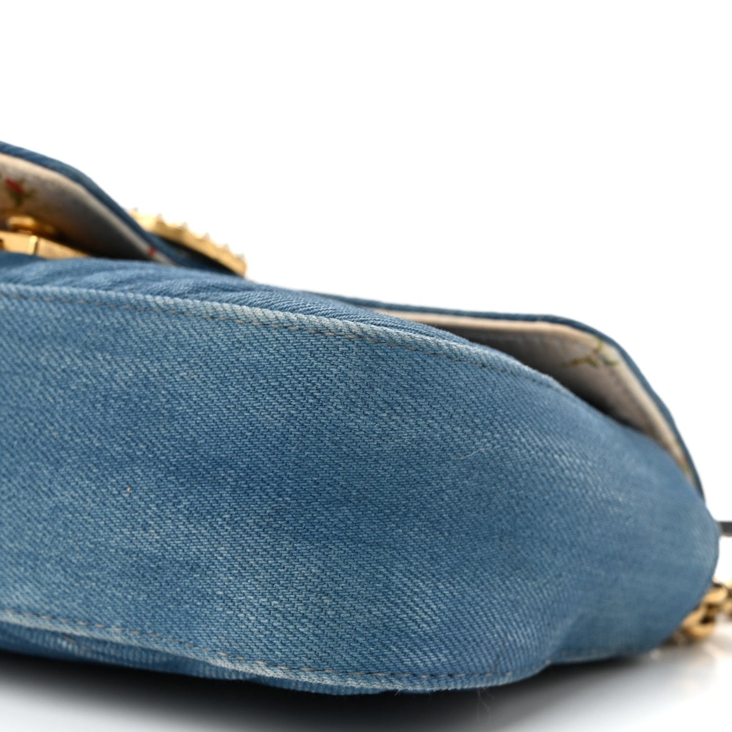 Denim Matelasse Mini Pearly GG Marmont Shoulder Bag Blue