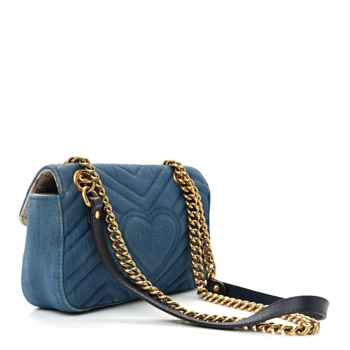 Denim Matelasse Mini Pearly GG Marmont Shoulder Bag Blue