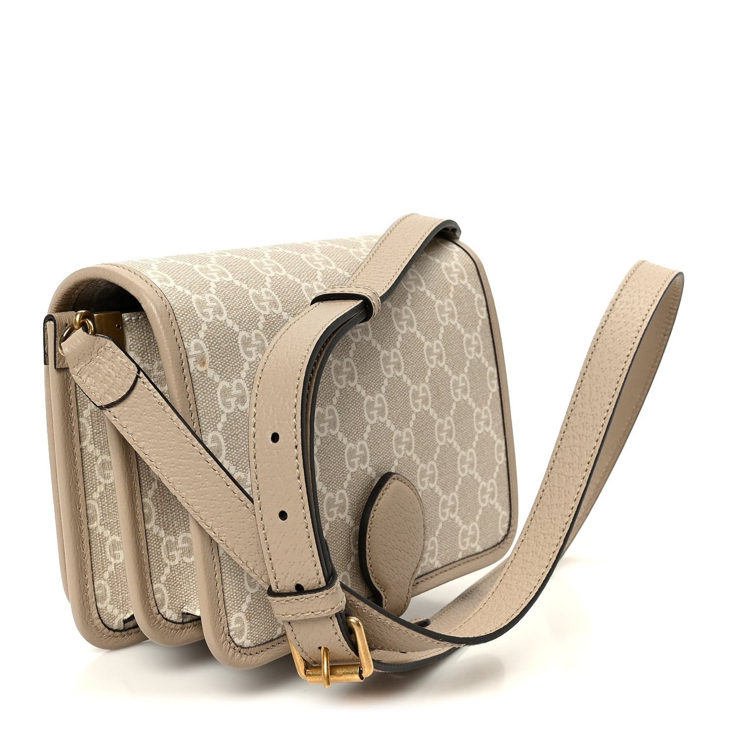 GG Supreme Monogram Textured Dollar Calfskin Mini Retro Interlocking G Flap Shoulder Bag Beige Mystic White Oatmeal