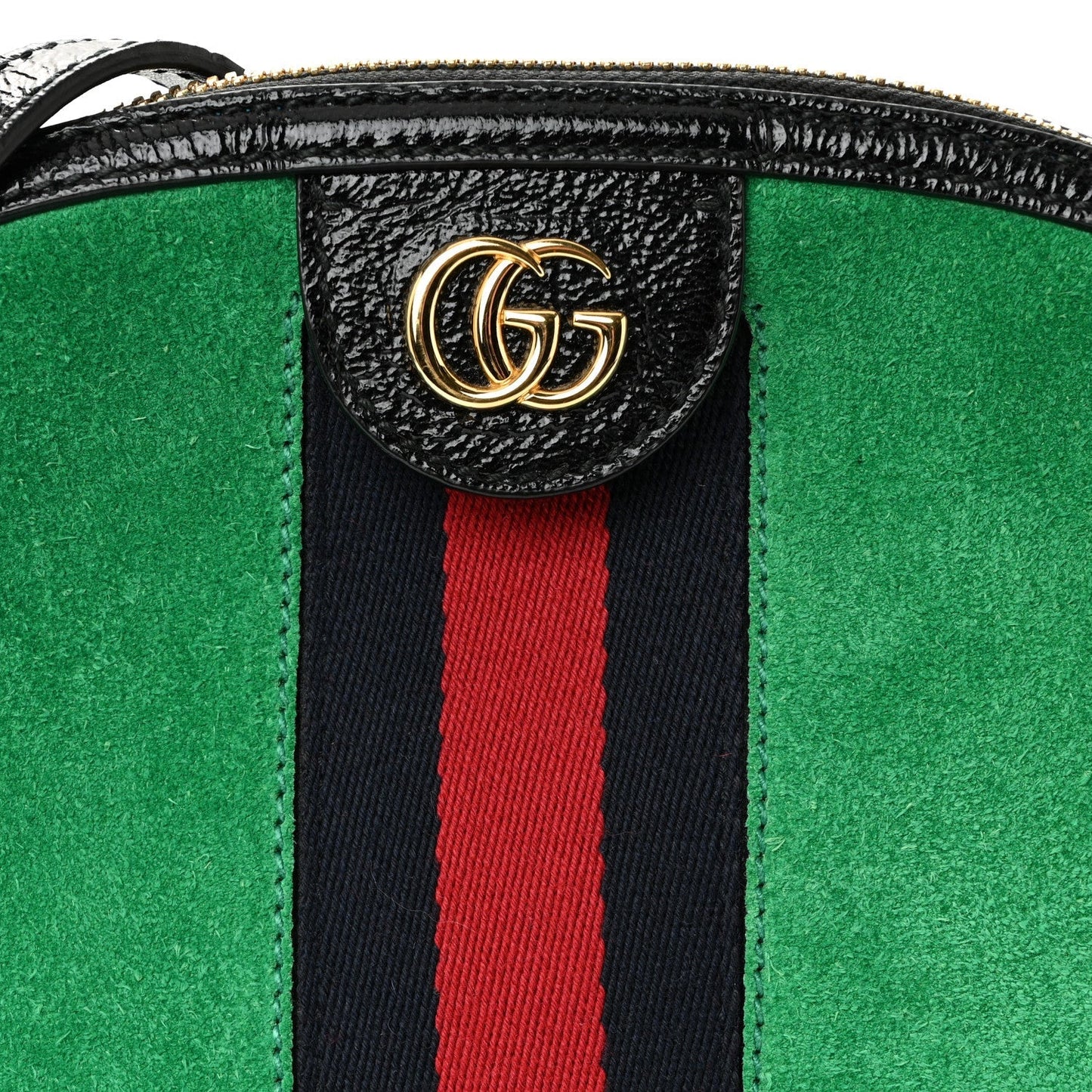 Suede Patent GG Web Small Ophidia Dome Shoulder Bag New Shamarock Black