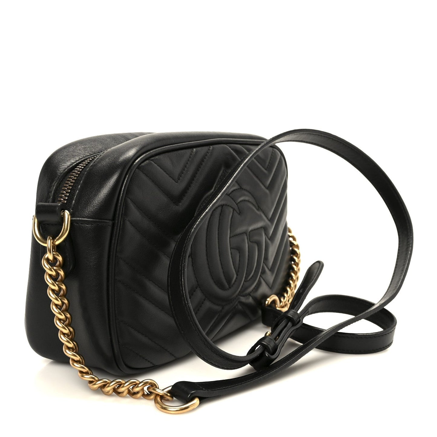 Calfskin Matelasse Small GG Marmont Chain Shoulder Bag Black