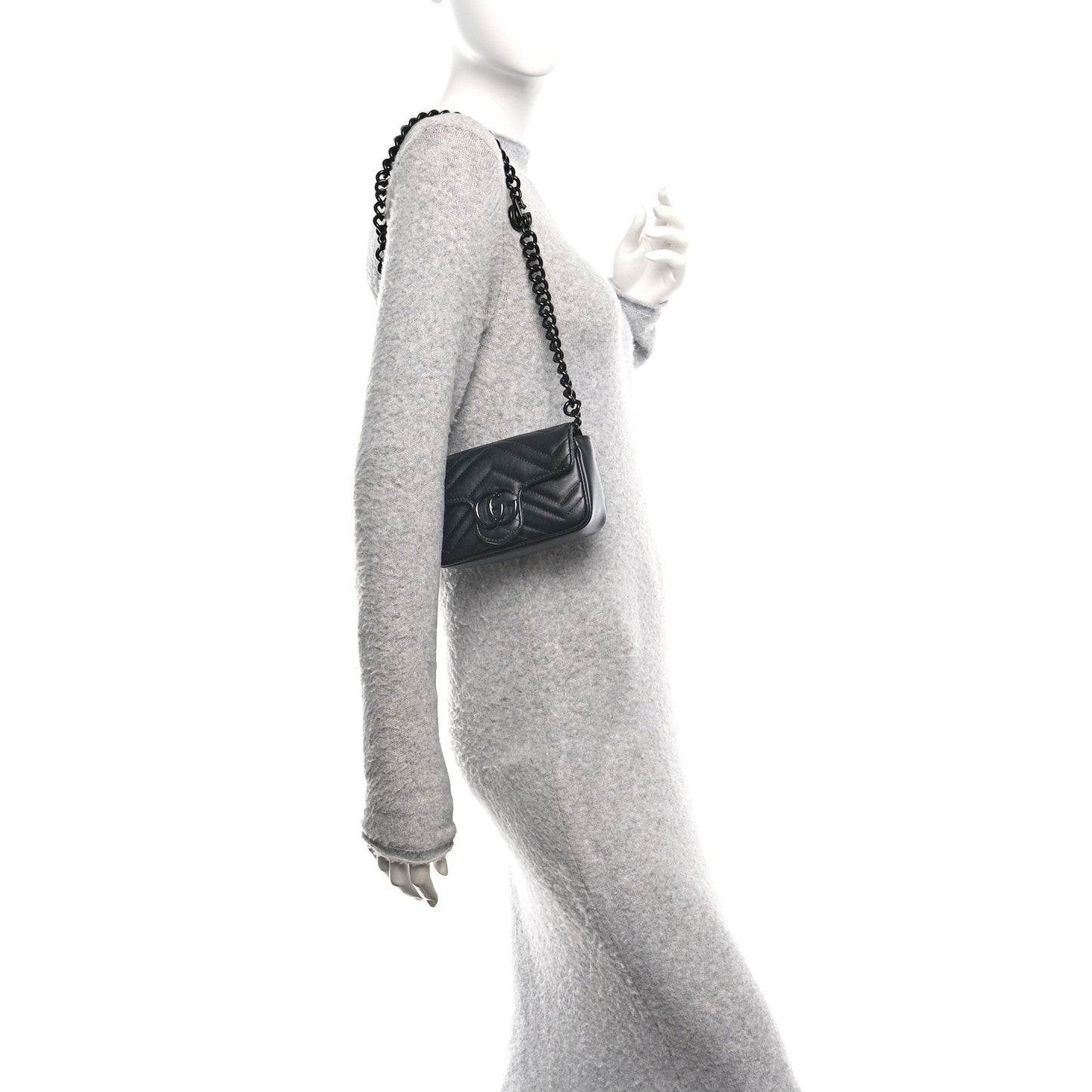 Calfskin Matelasse Monochrome GG Marmont Chain Belt Bag Black