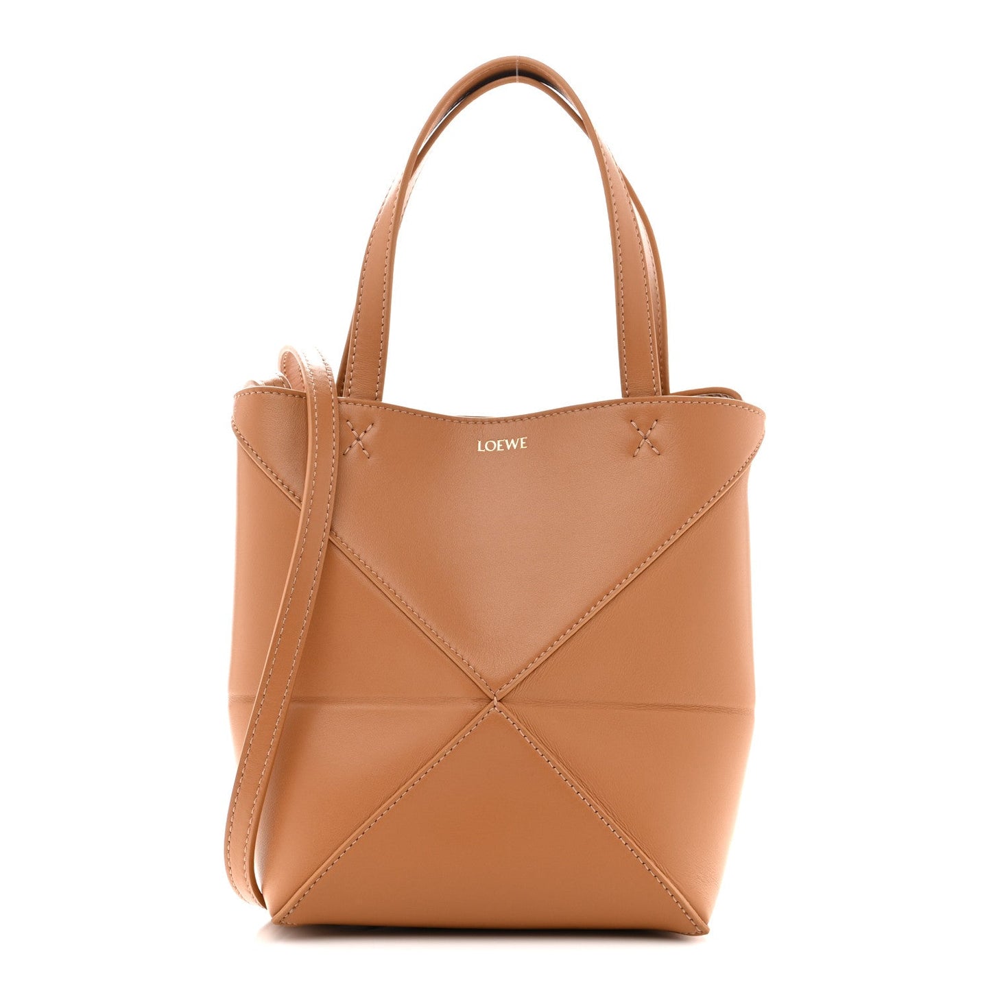Shiny Calfskin Mini Puzzle Fold Tote Warm Desert