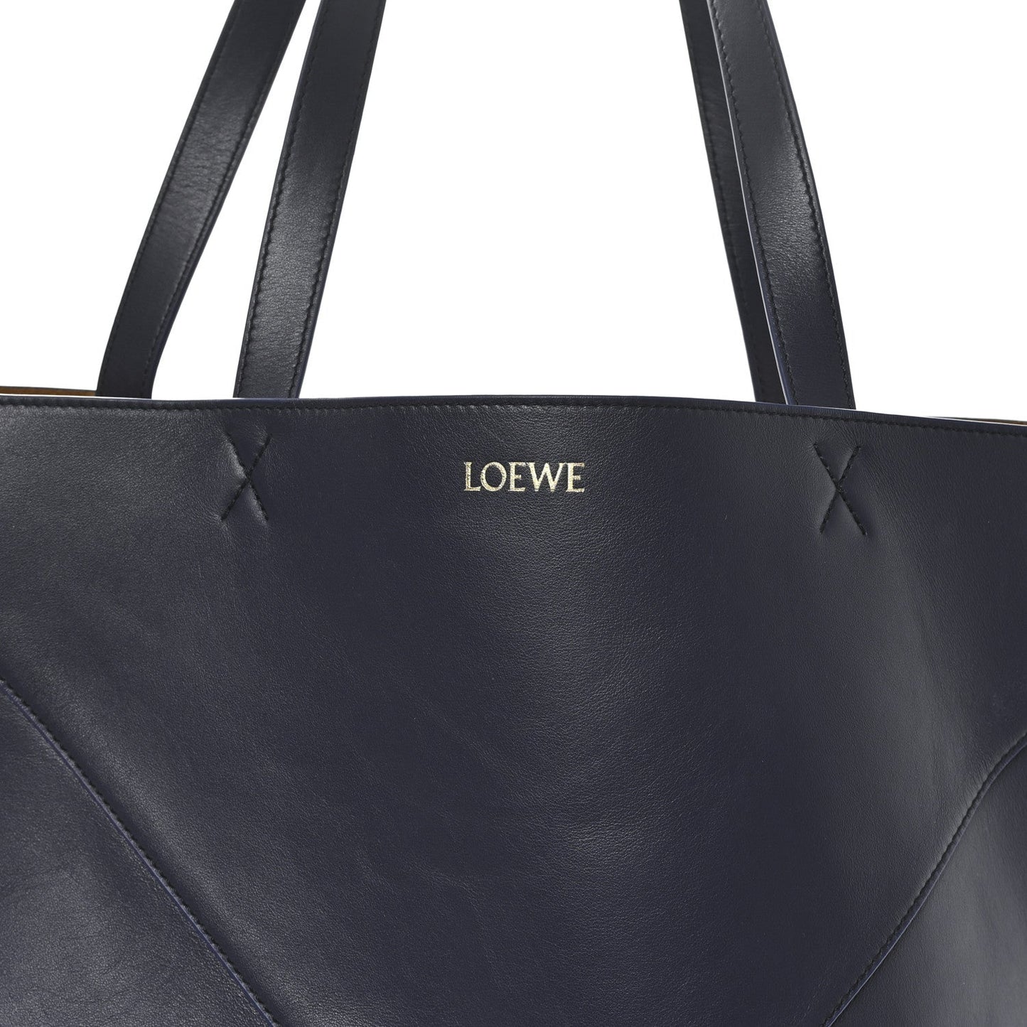 Shiny Calfskin Large Puzzle Fold Tote Abyss Blue
