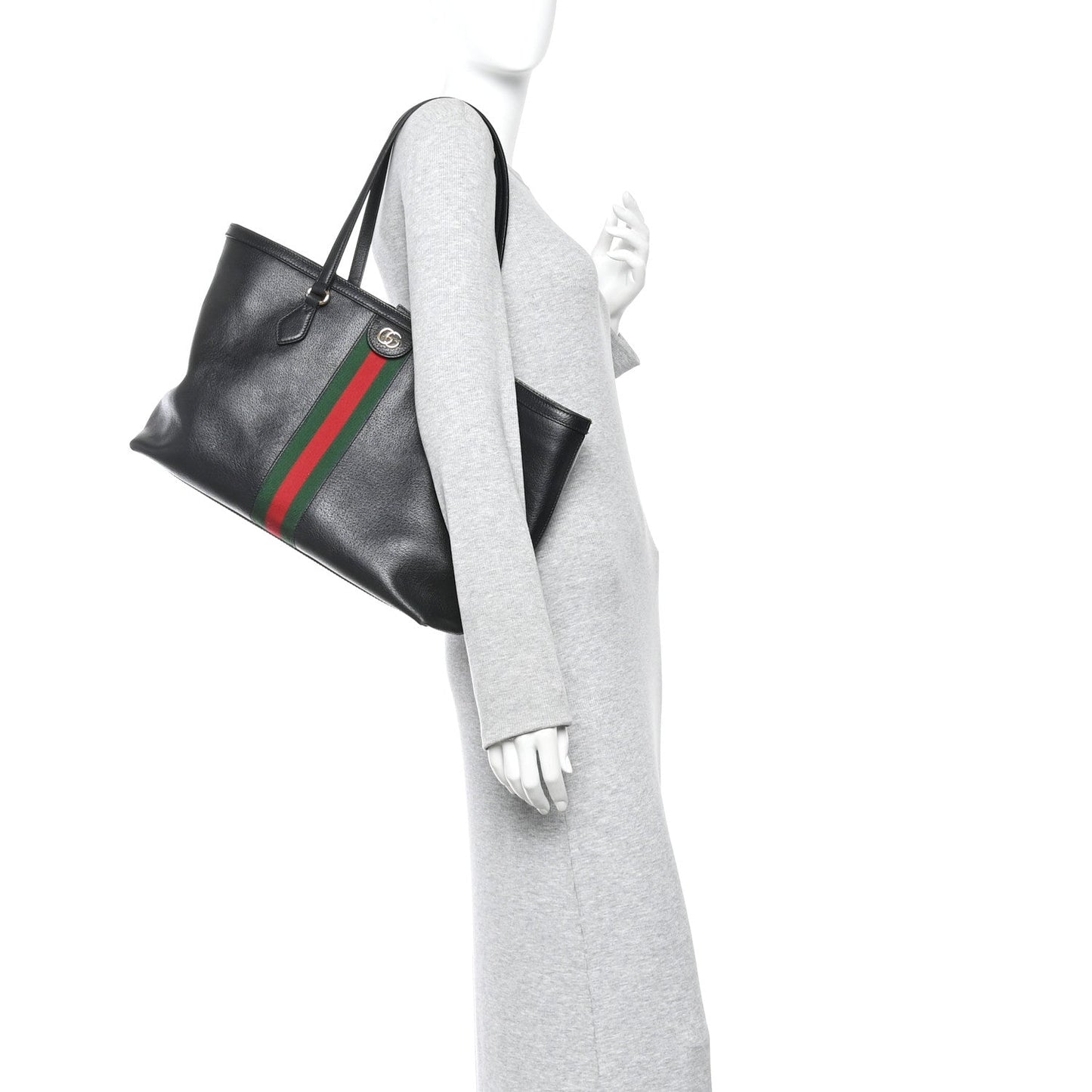 Textured Calfskin Web Medium Ophidia Shopping Tote Black