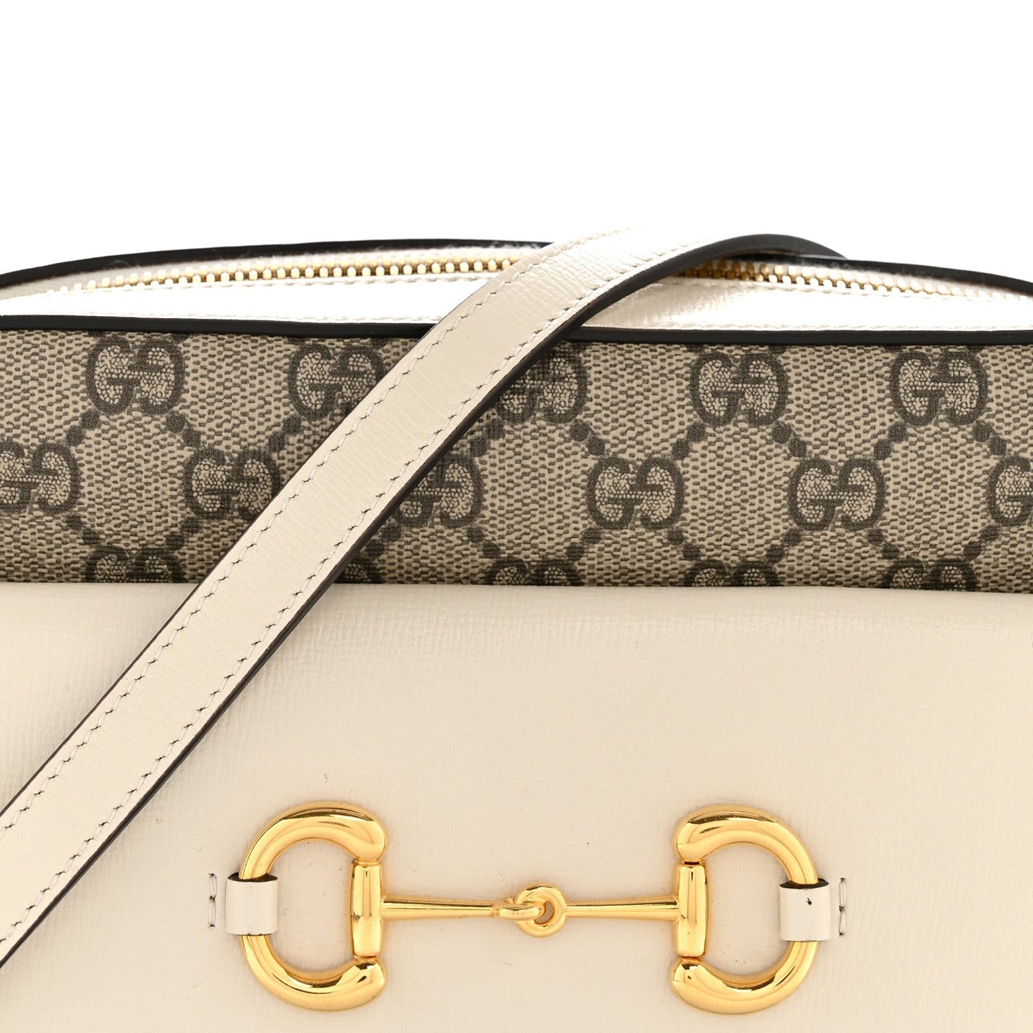 GG Supreme Monogram Small Horsebit 1955 Shoulder Bag Beige Mystic White
