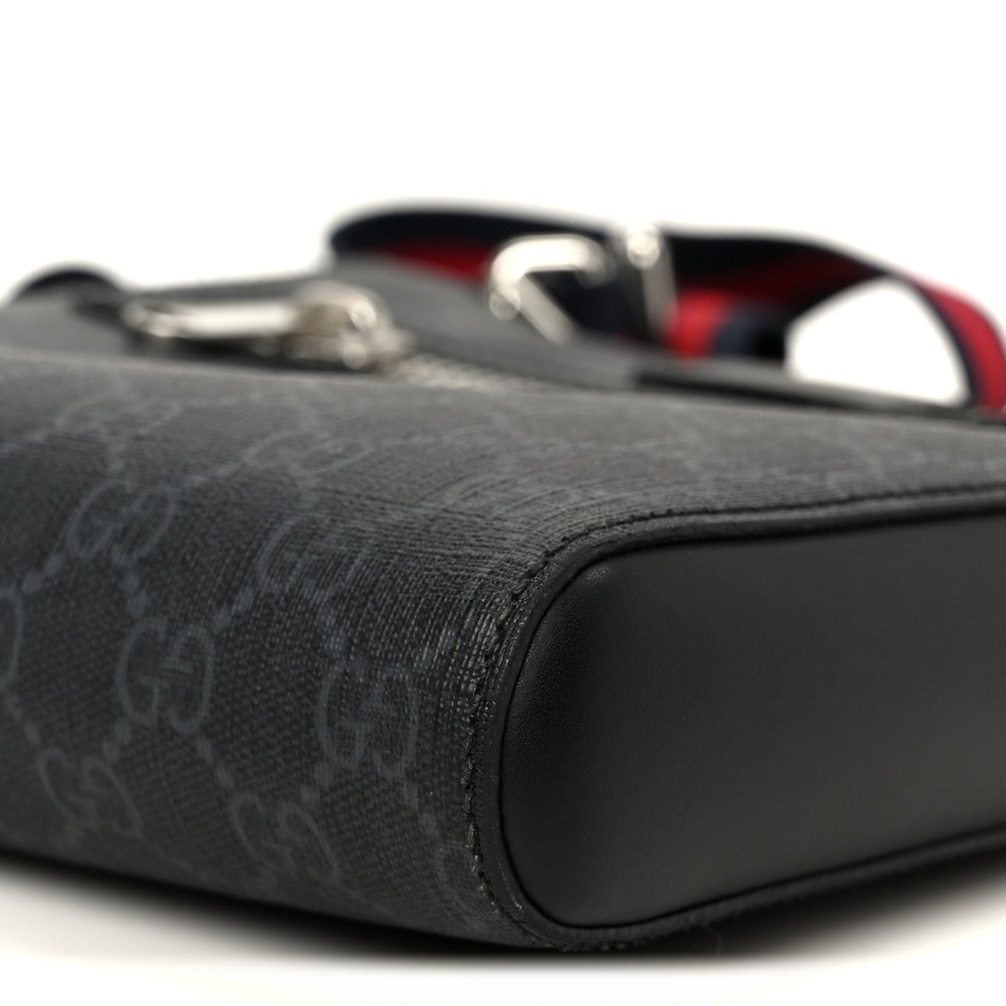 GG Supreme Monogram Web Small Flat Messenger Bag Black Grey