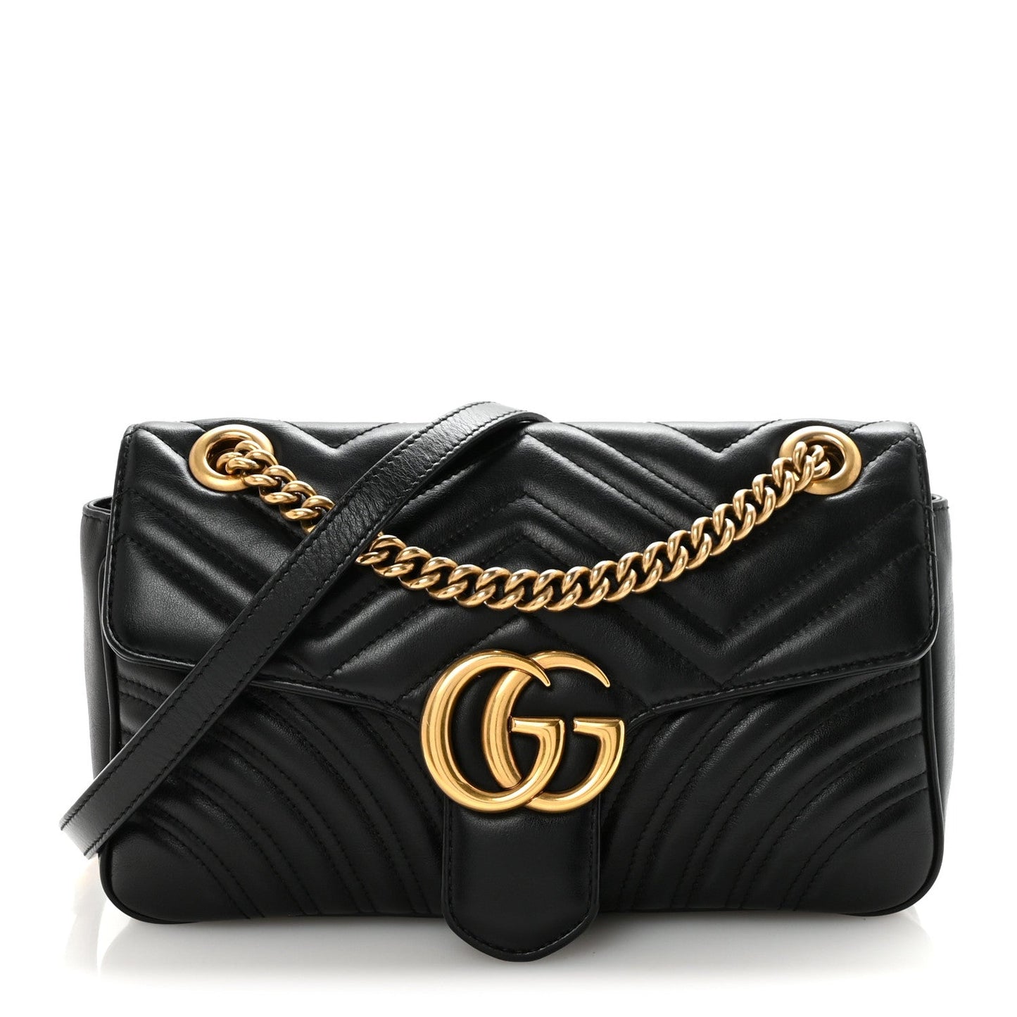 Calfskin Matelasse Small GG Marmont Shoulder Bag Black