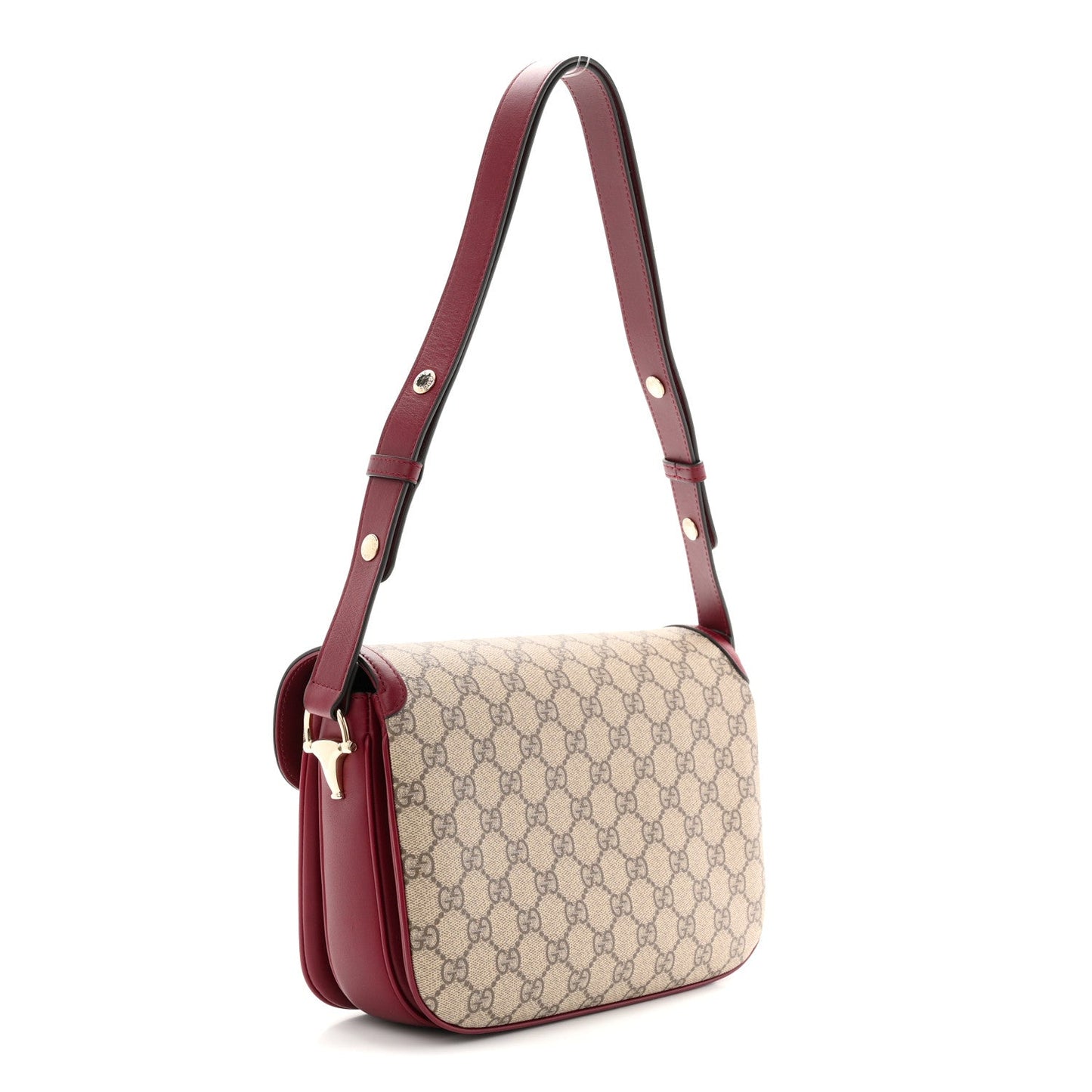 GG Supreme Monogram Horsebit 1955 Soft Small Shoulder Bag Beige Ebony Rosso Ancora