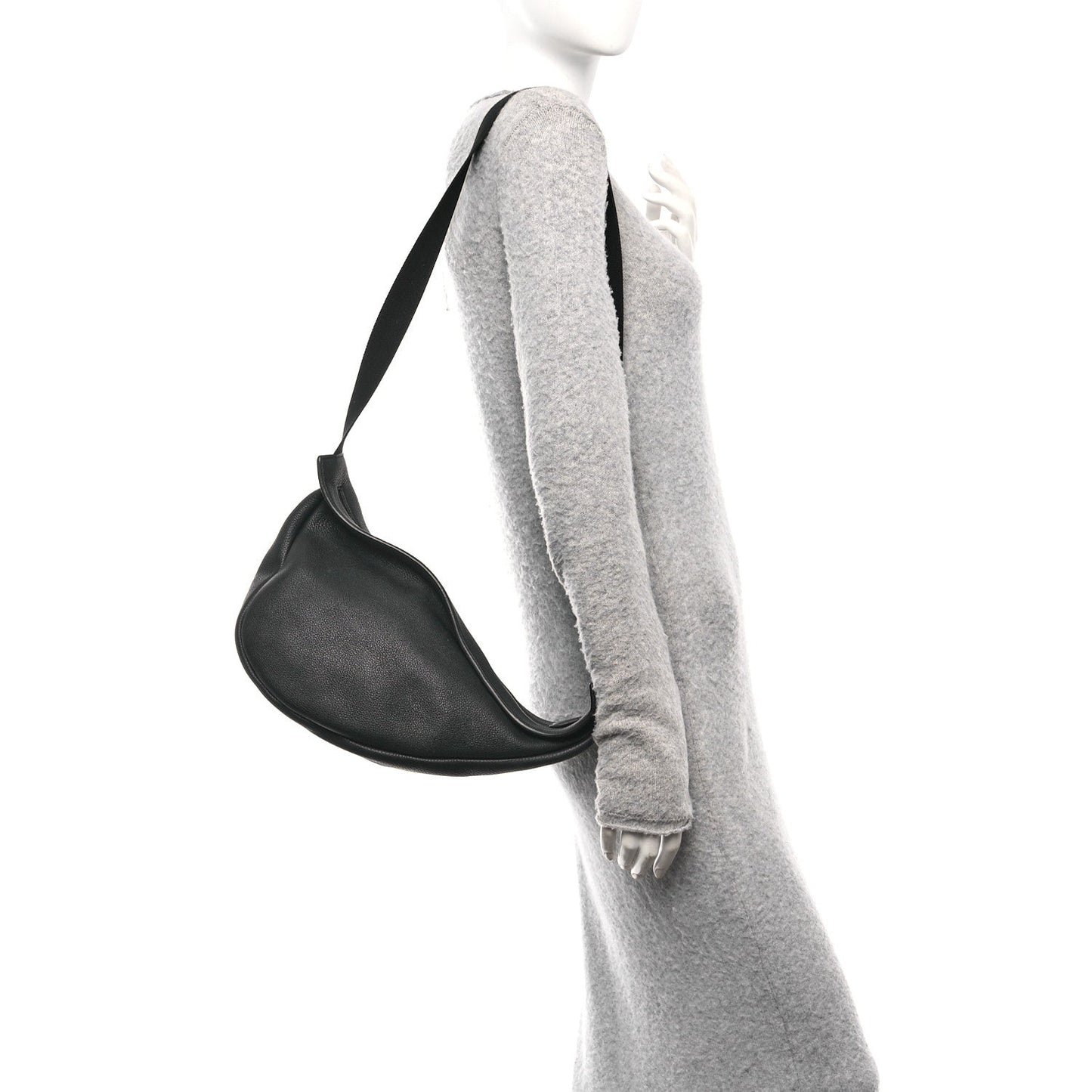 Grained Calfskin Large Slouchy Banana Bag Black