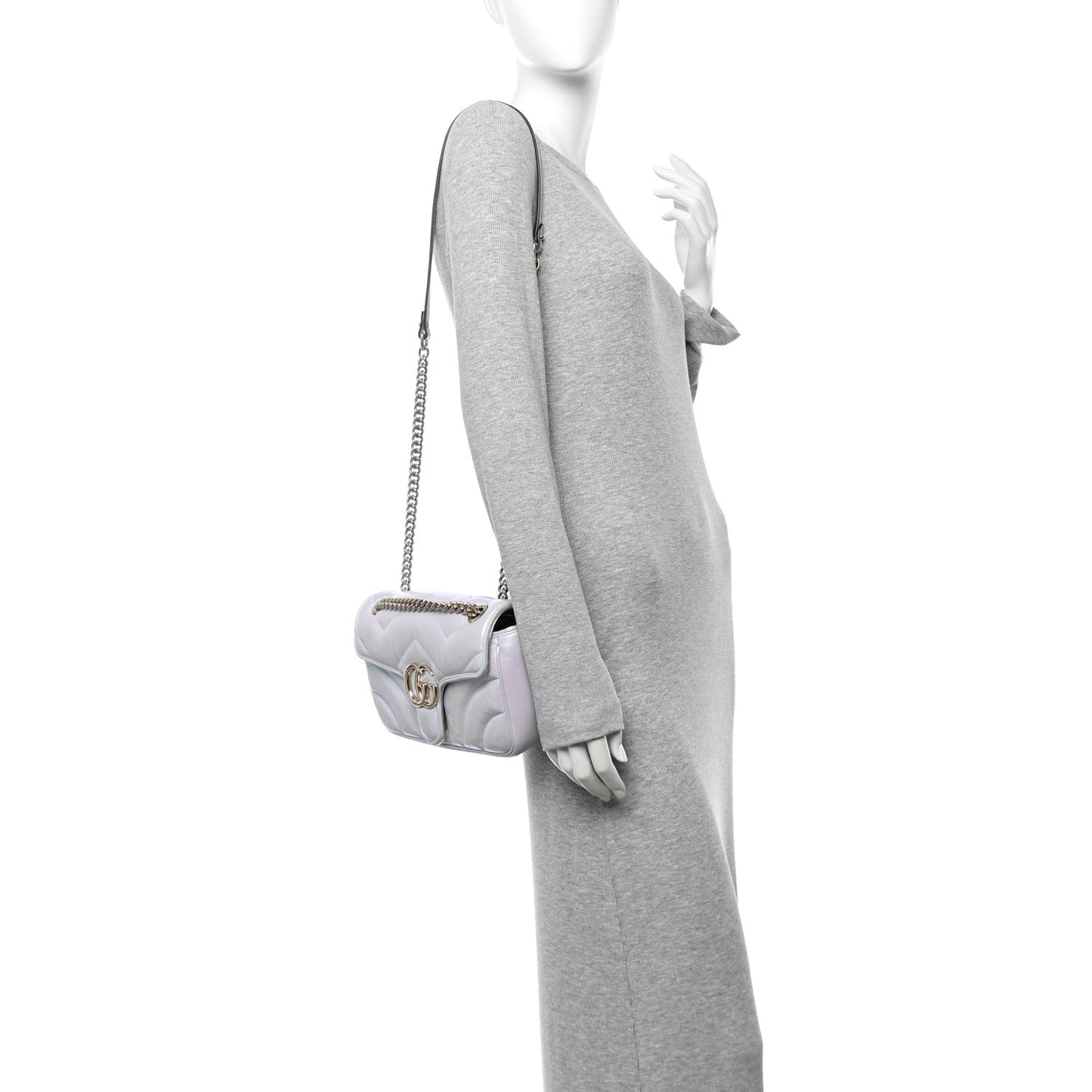 Iridescent Nappa Chevron Matelasse Small GG Marmont Shoulder Bag Iridescent Snow Light Blue