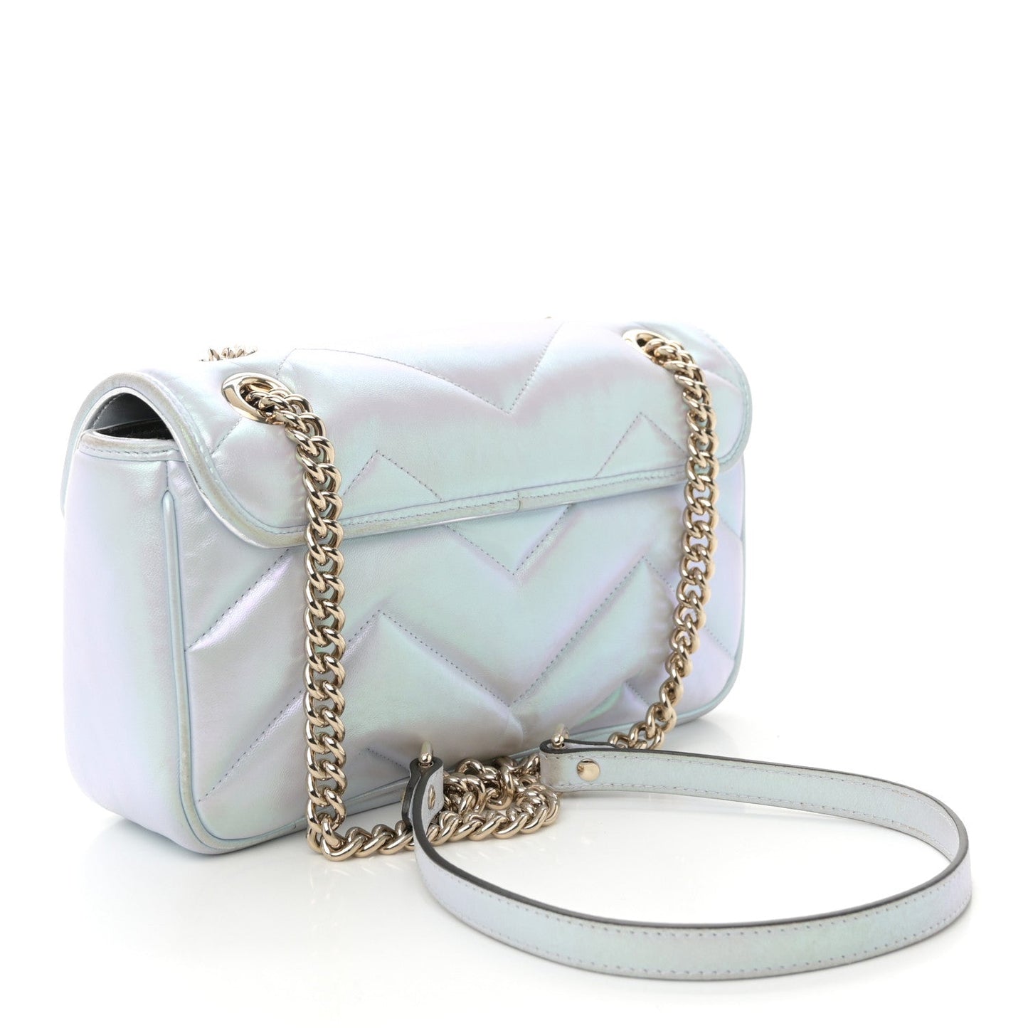 Iridescent Nappa Chevron Matelasse Small GG Marmont Shoulder Bag Iridescent Snow Light Blue