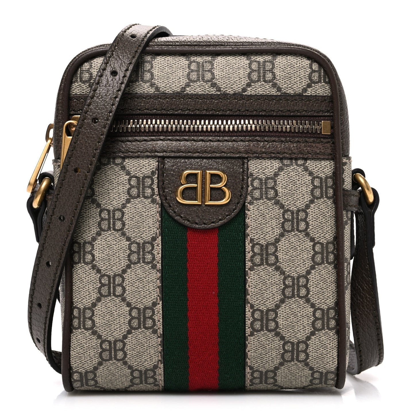 X BALENCIAGA BB Supreme Monogram Web Mini Ophidia Messenger Beige New Acero