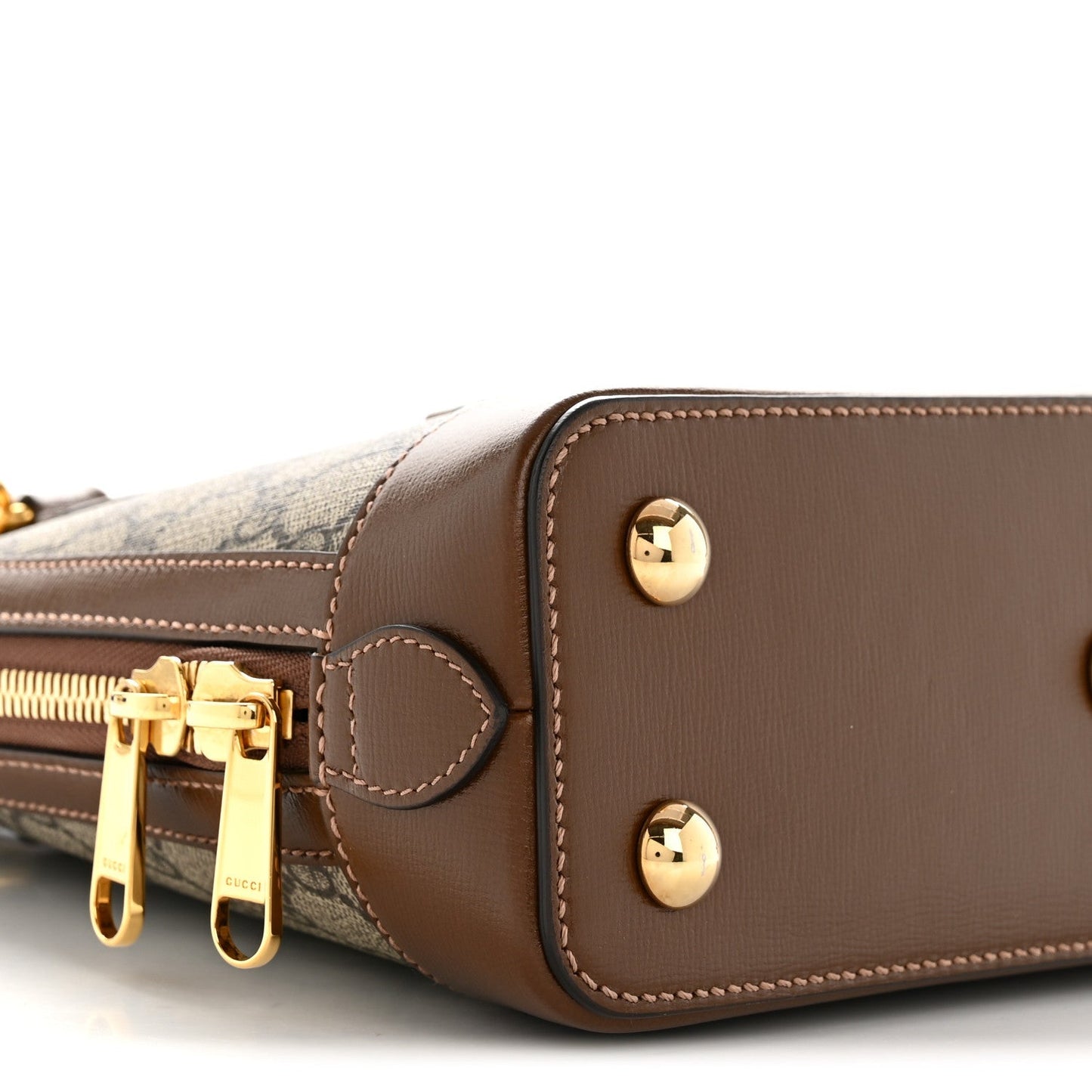 GG Supreme Monogram Azalea Calfskin Small Horsebit 1955 Top Handle Bag Beige Ebony Brown Sugar