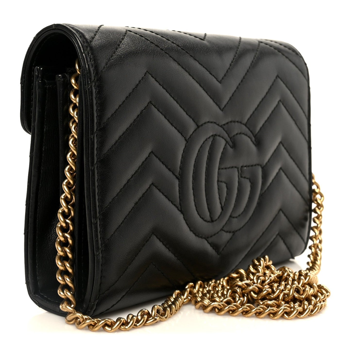 Calfskin Matelasse GG Marmont Chain Wallet Black