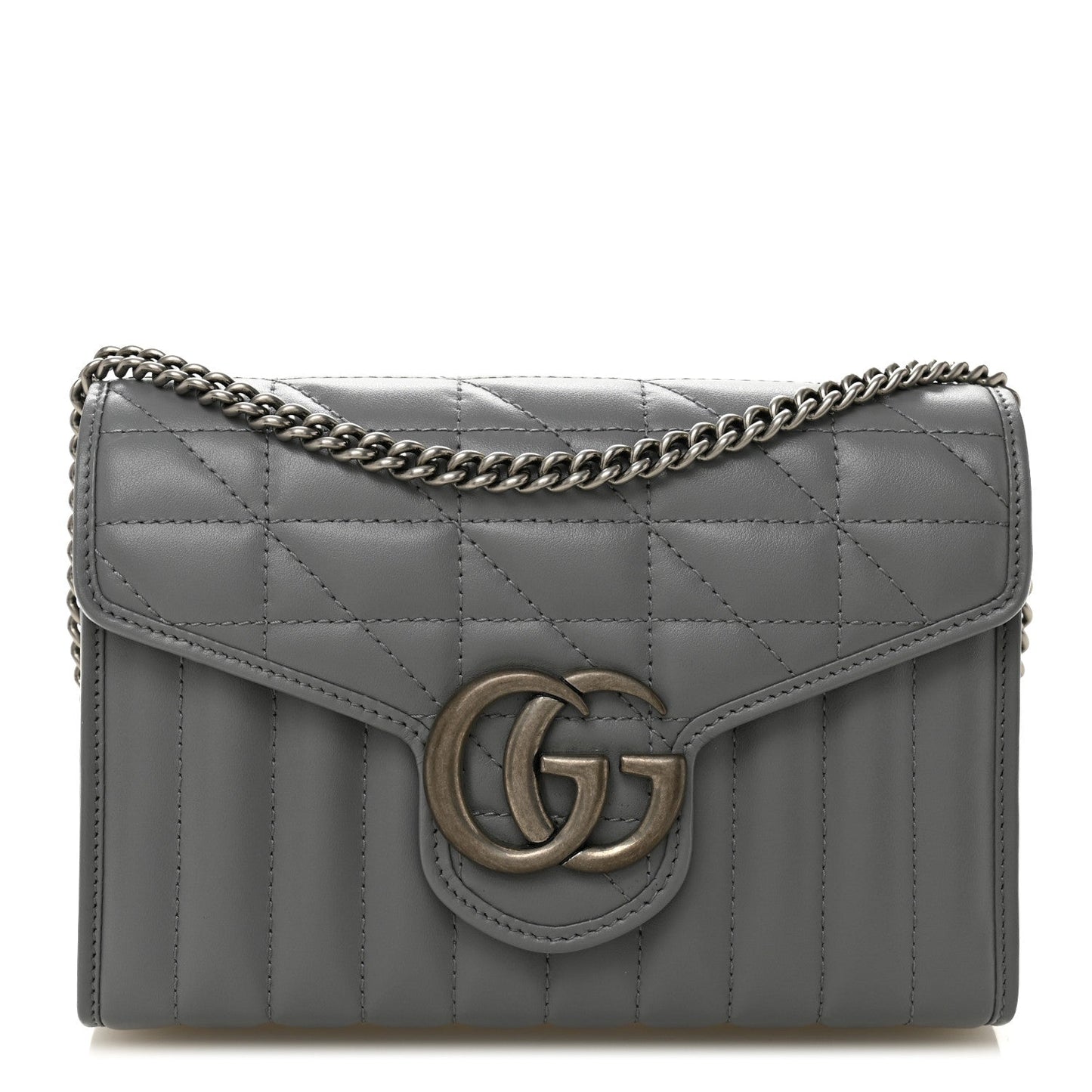 Calfskin Matelasse Aria GG Marmont Chain Wallet Deep Grey