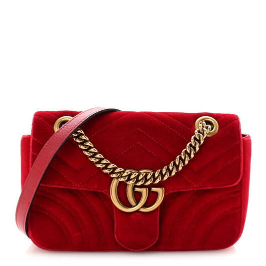 Velvet Matelasse Mini GG Marmont Shoulder Bag Hibiscus Red