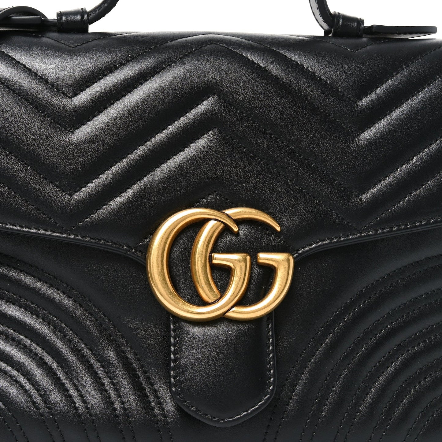 Calfskin Matelasse Small GG Marmont Top Handle Shoulder Bag Black