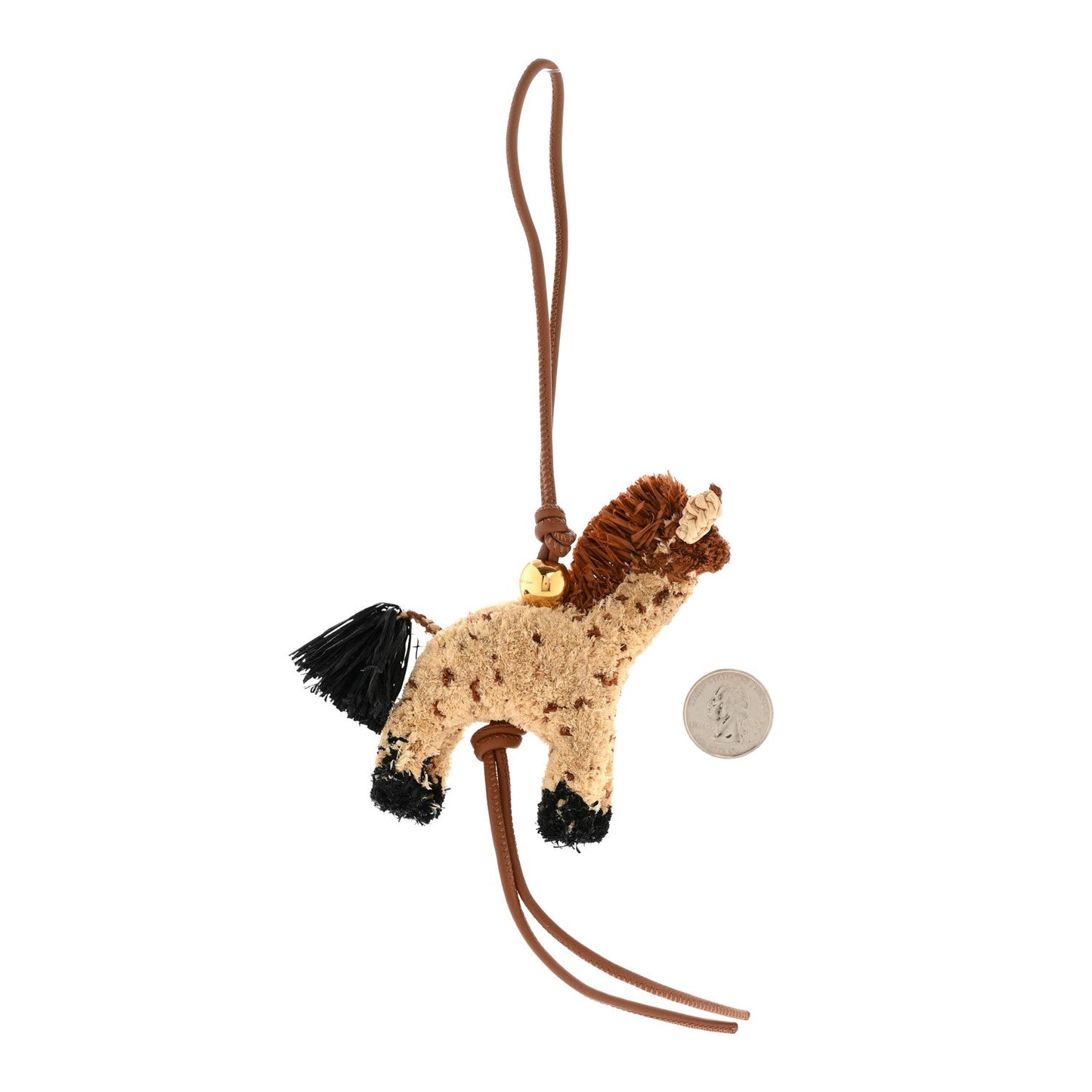 X PAULA'S IBIZA Raffia Calfskin Giraffe Bag Charm Brown