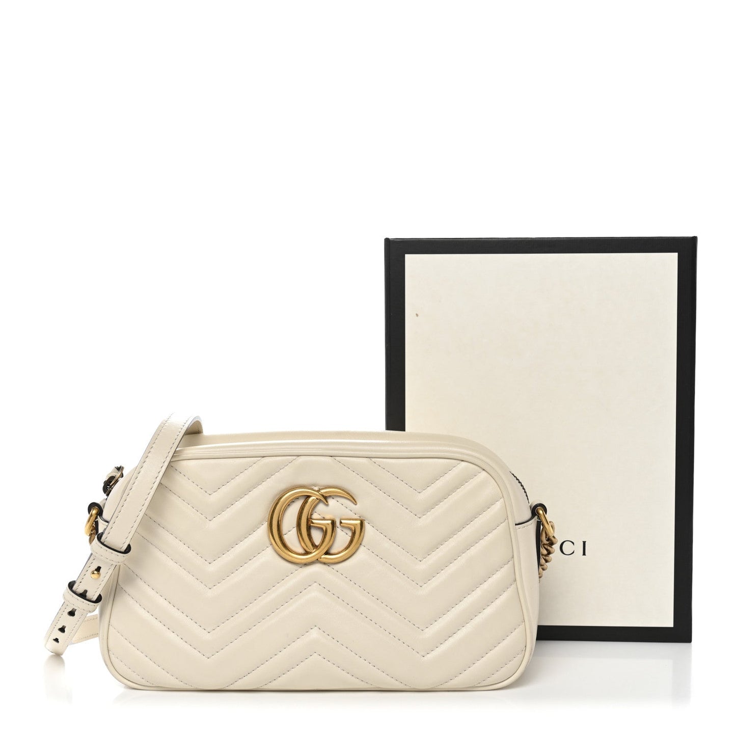 Calfskin Matelasse Small GG Marmont Chain Shoulder Bag White