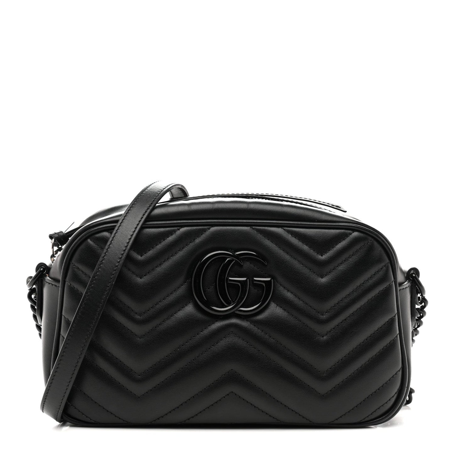 Calfskin Matelasse Monochrome Small GG Marmont Chain Shoulder Bag Black