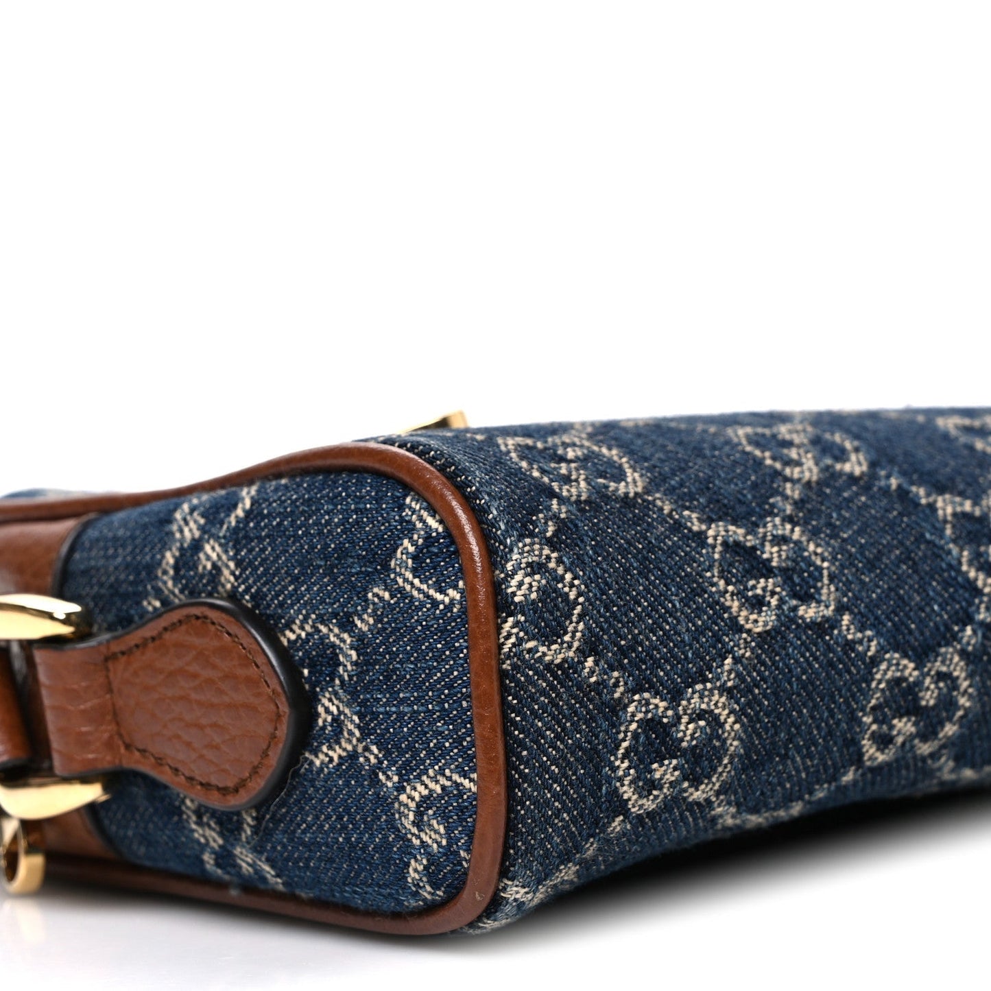 New Denim GG Monogram Dollar Calfskin Mini Ophidia Shoulder Bag Blue Tea Cuir Epilog