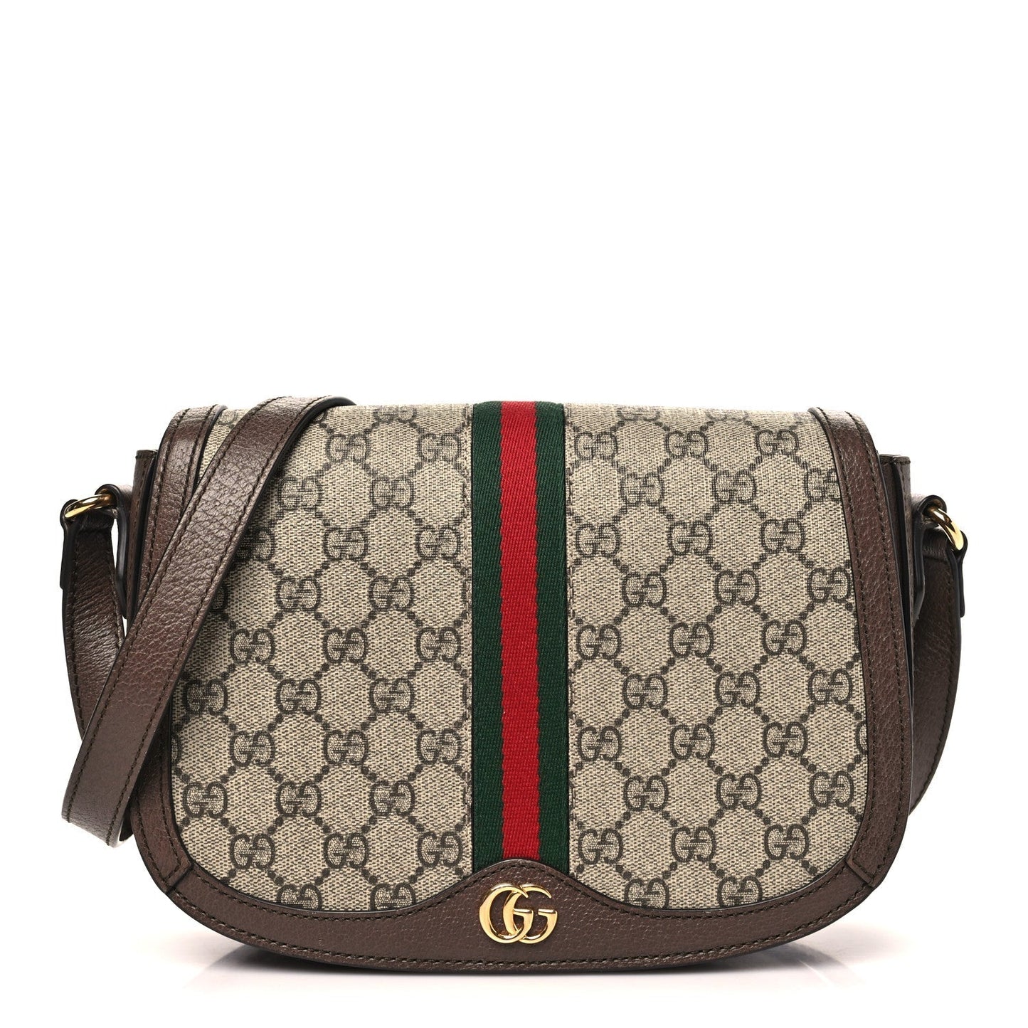 GG Supreme Monogram Web Small Ophidia Flap Messenger Bag Brown