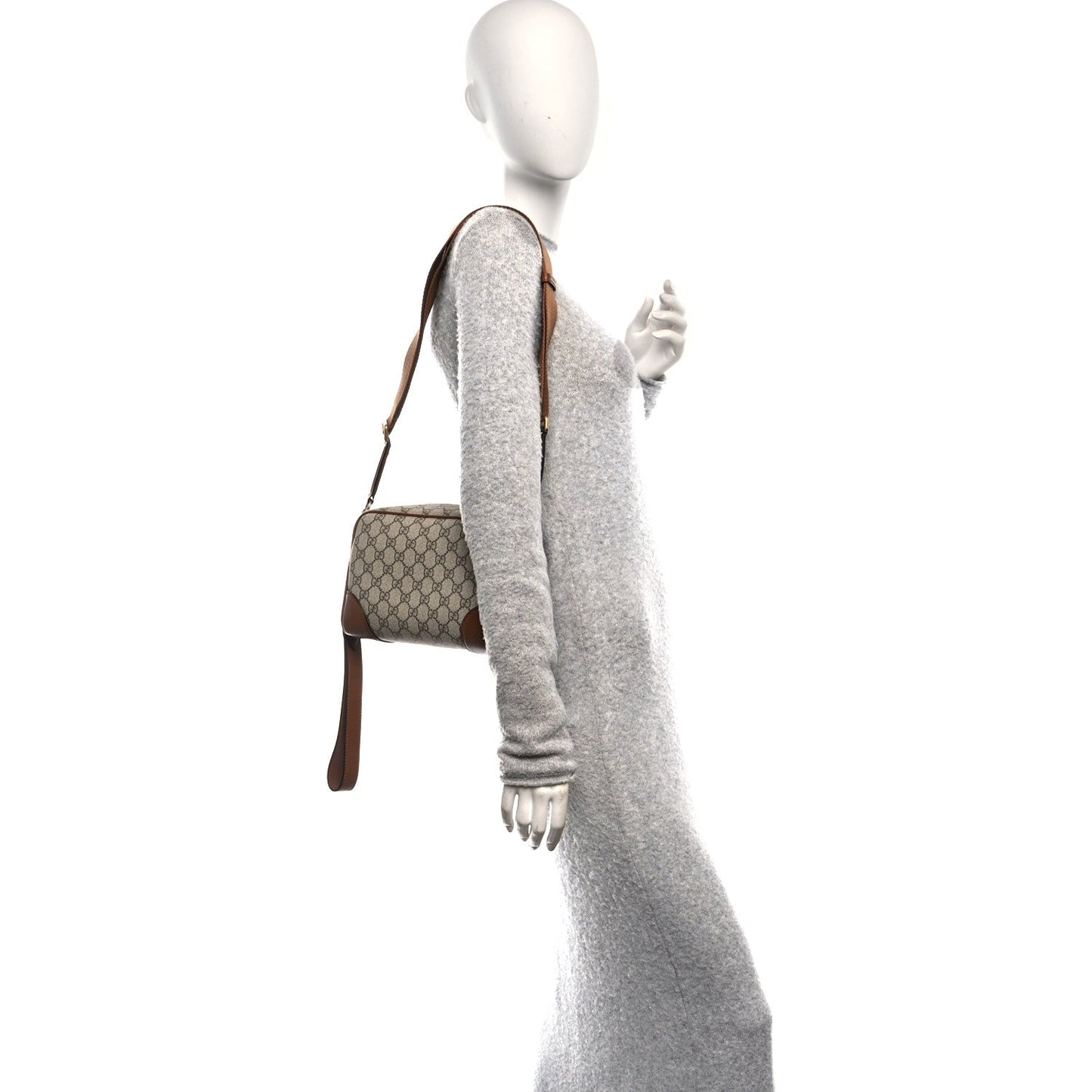 GG Supreme Monogram Textured Calfskin Emblem Small Crossbody Beige Ebony Old Sundial