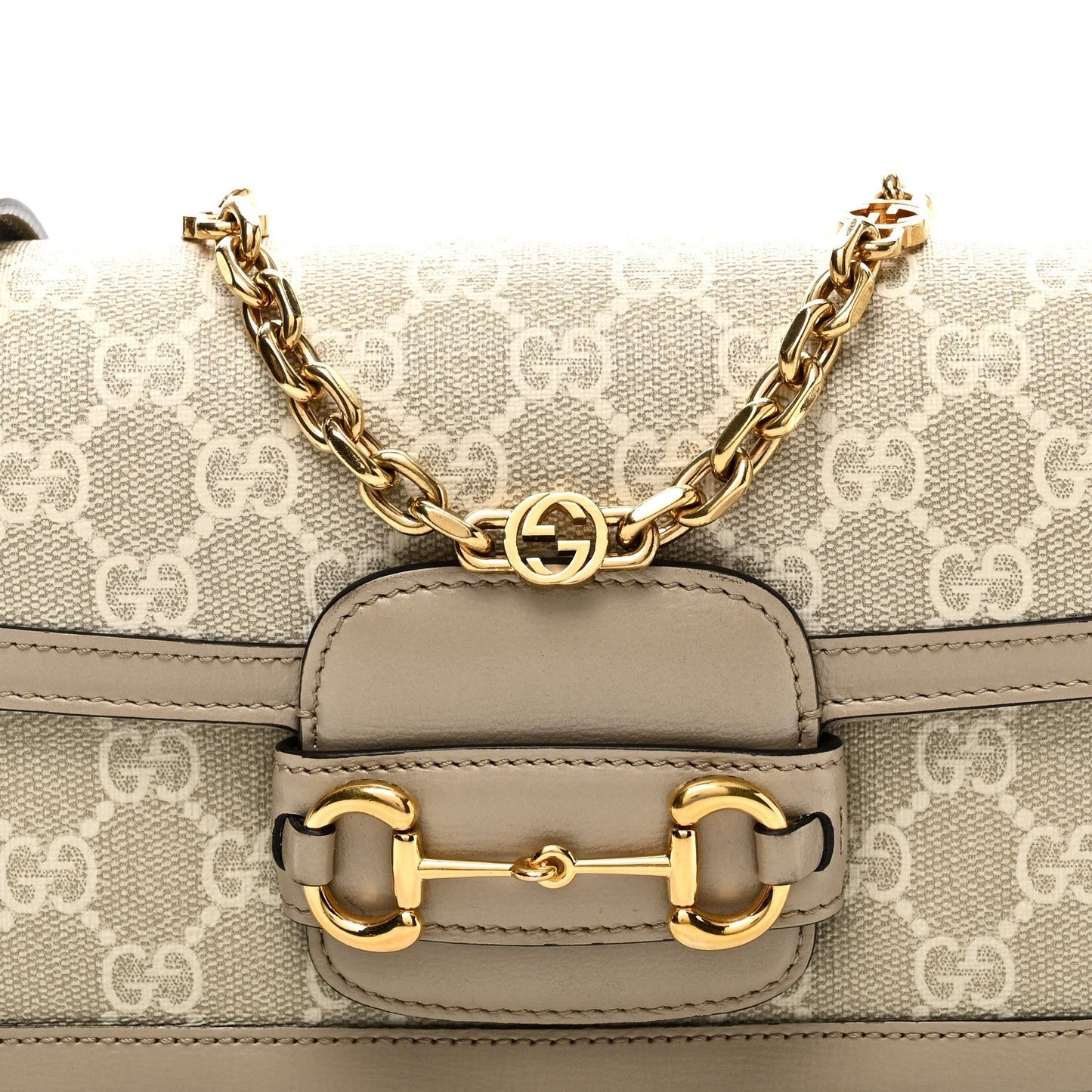 GG Supreme Monogram Small Horsebit 1955 Chain Shoulder Bag Beige Mystic White
