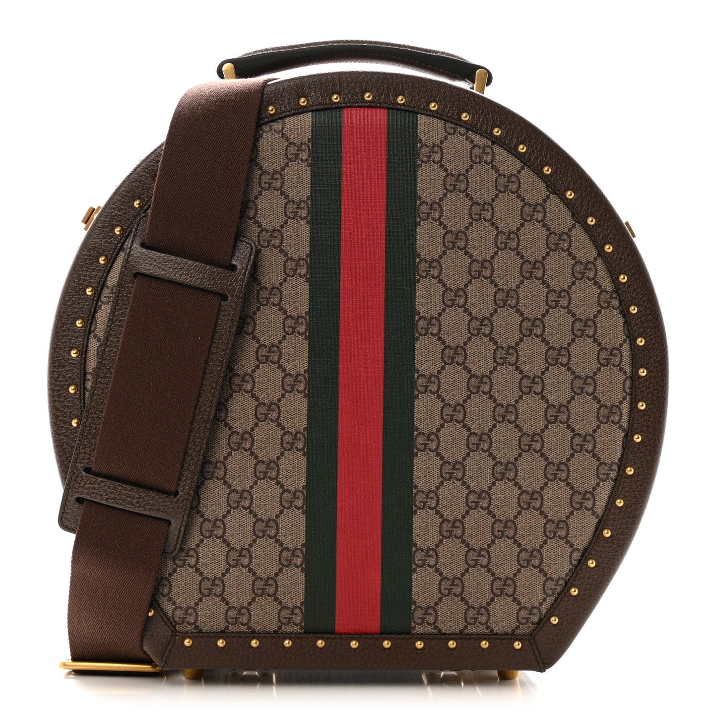 GG Supreme Monogram Textured Dollar Calfskin Web Savoy Hat Box Beige Ebony New Acero